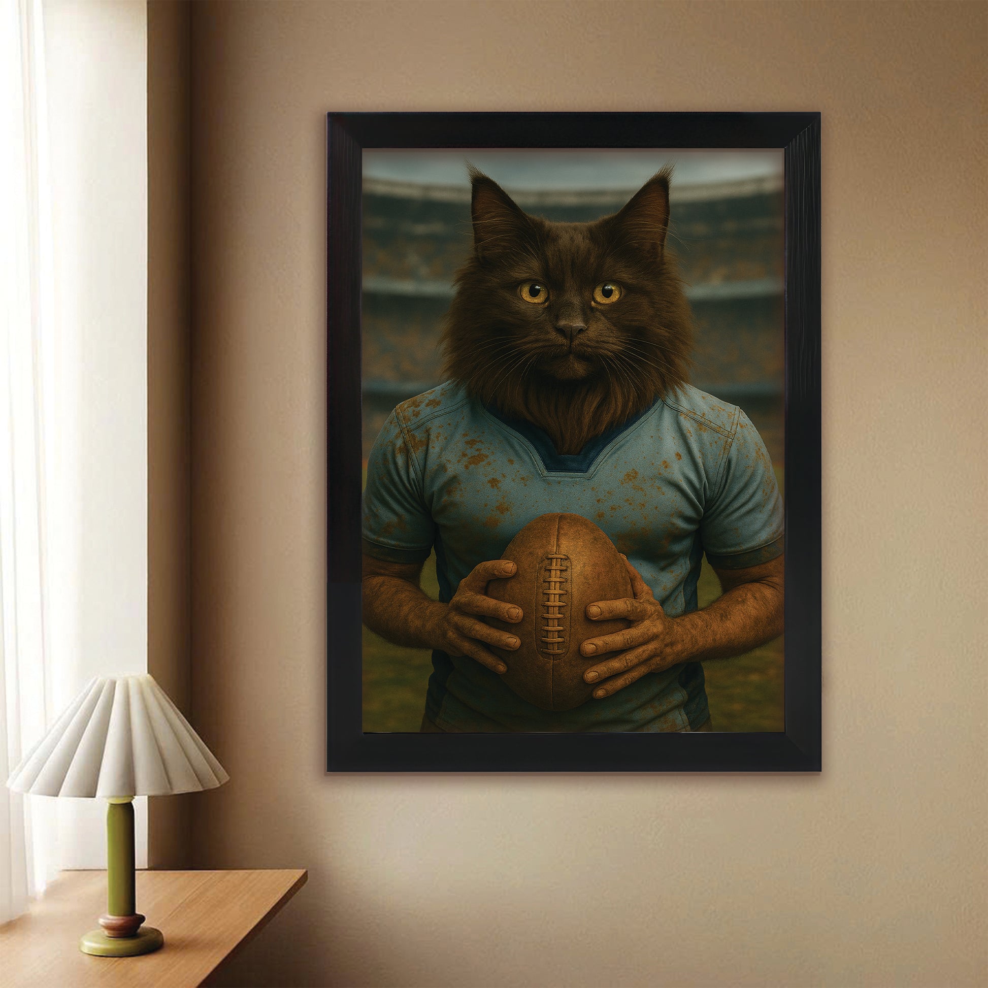 Custom Photo Rugby Cat Canvas Framed Wall Art Gift For Cat Lovers