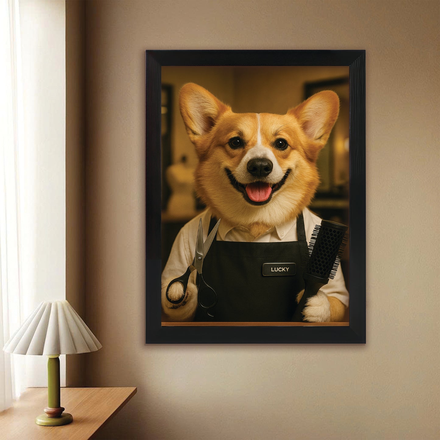 Custom Photo Hair Stylist Dog Canvas Framed Wall Art Gift For Dog Lovers