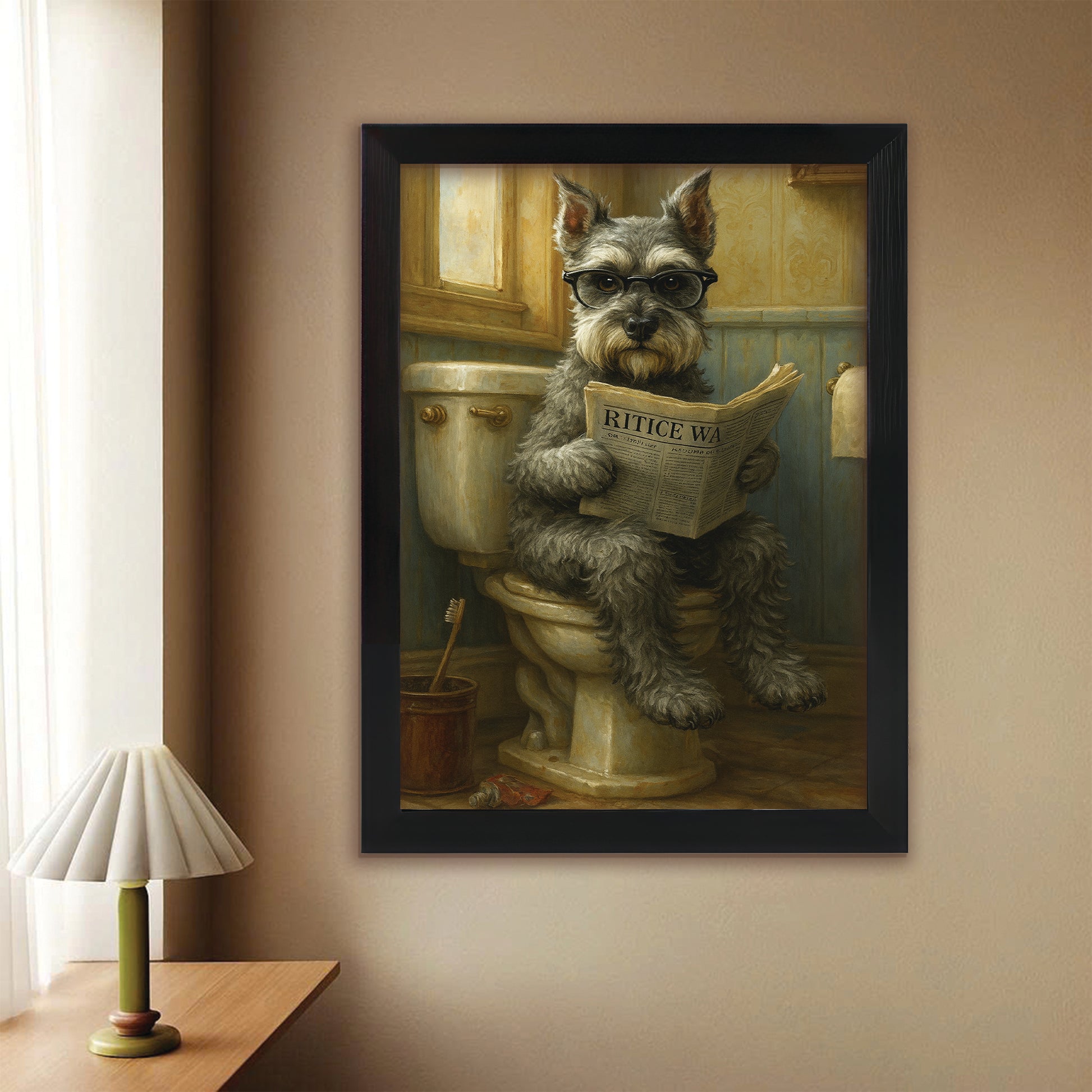 Custom Photo Dog In Bathroom Canvas Framed Wall Art Gift For Dog Lovers