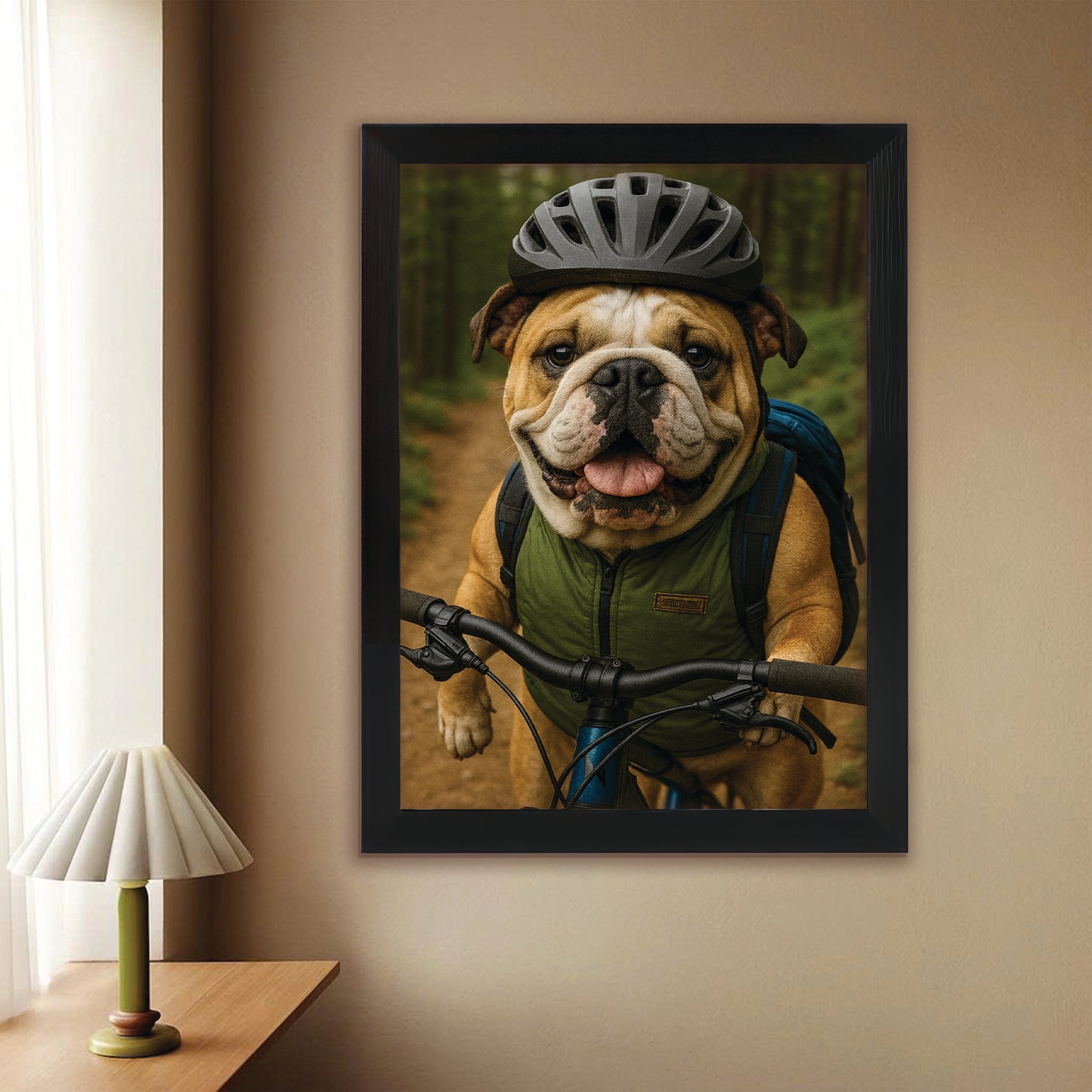 Custom Photo Mountain Biker Dog Canvas Framed Wall Art Gift For Dog Lovers