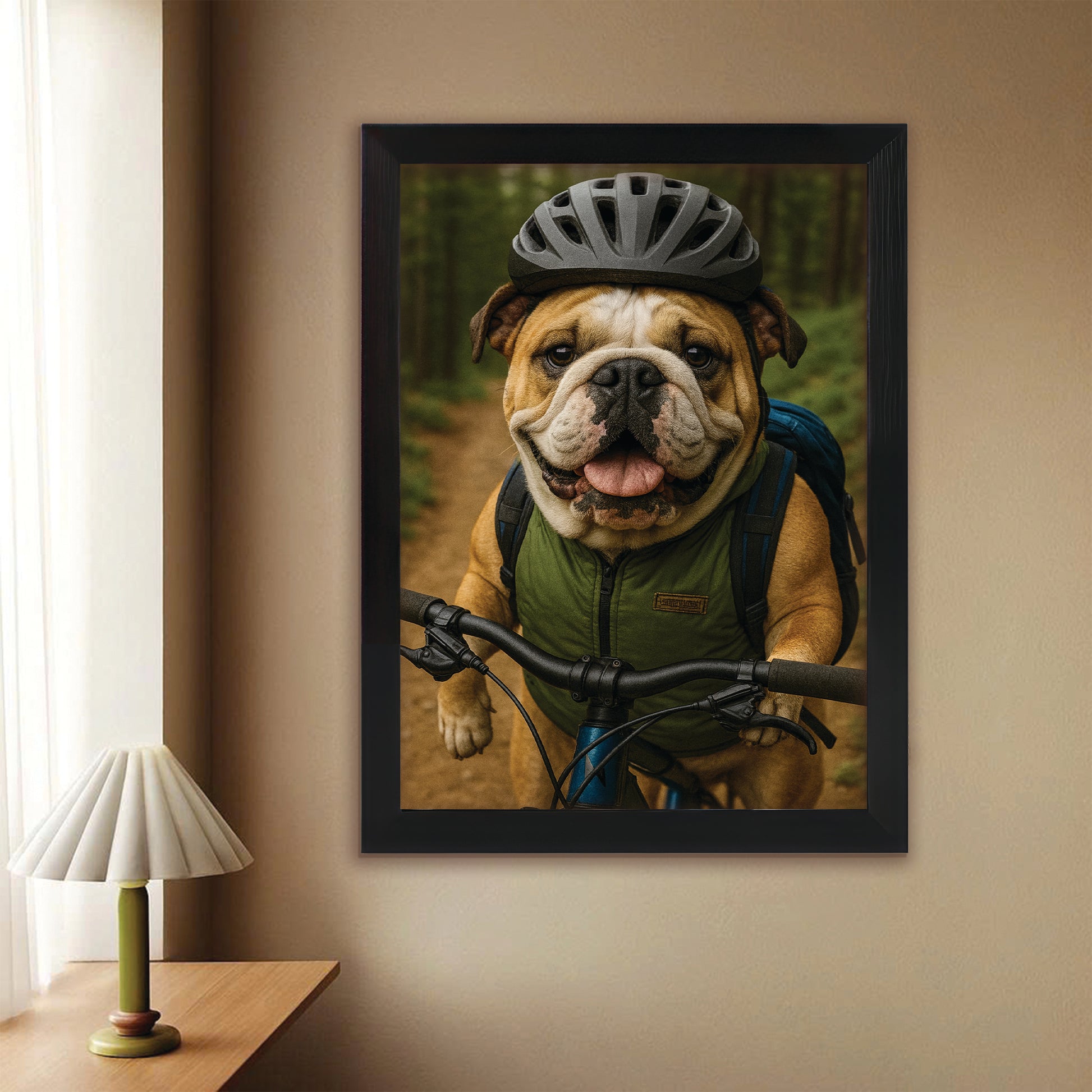 Custom Photo Mountain Biker Dog Canvas Framed Wall Art Gift For Dog Lovers