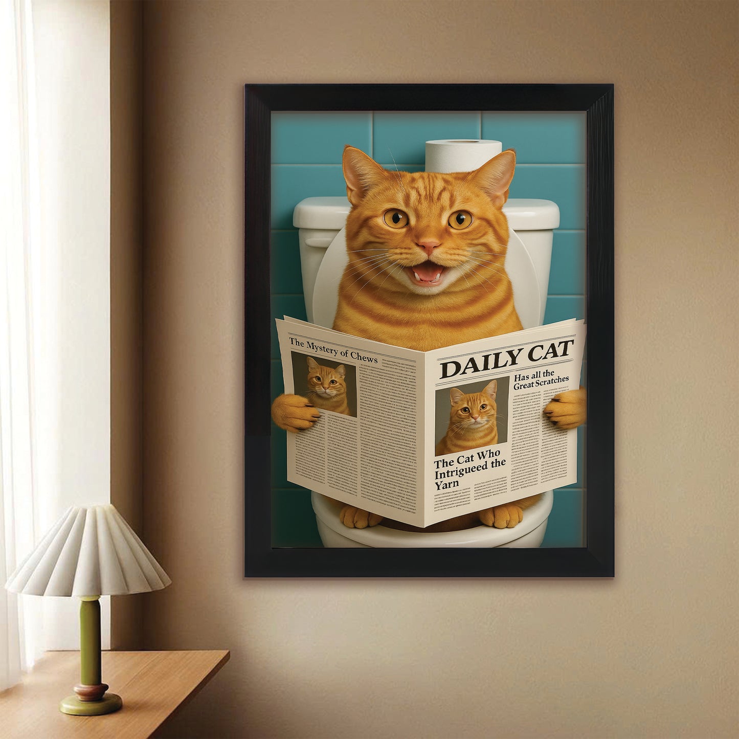 Custom Photo Cat Toilet Bathroom Canvas Framed Wall Art Wall Art