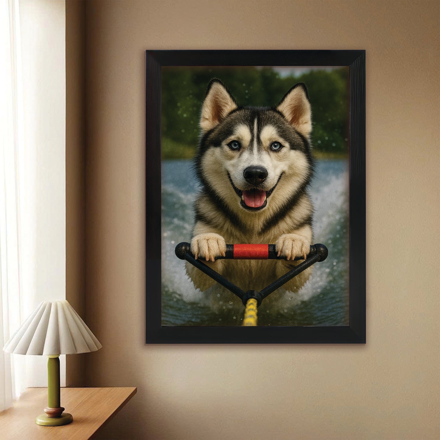 Custom Photo Water Ski Dog Canvas Framed Wall Art Gift For Dog Lovers