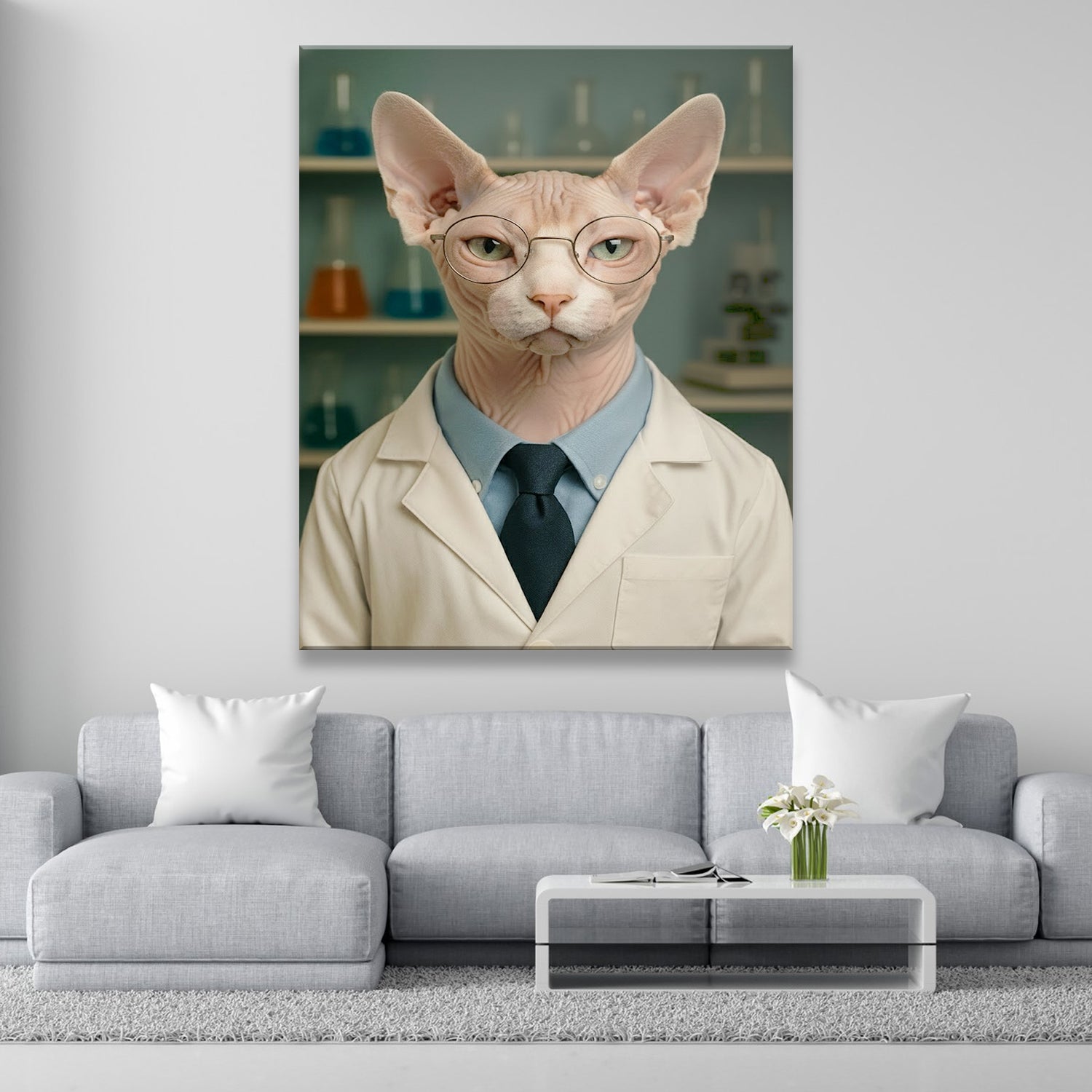 Custom Photo Scientist Cat Canvas Gift For Cat Lovers