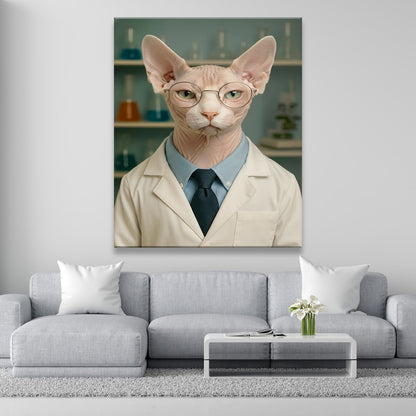 Custom Photo Scientist Cat Canvas Gift For Cat Lovers