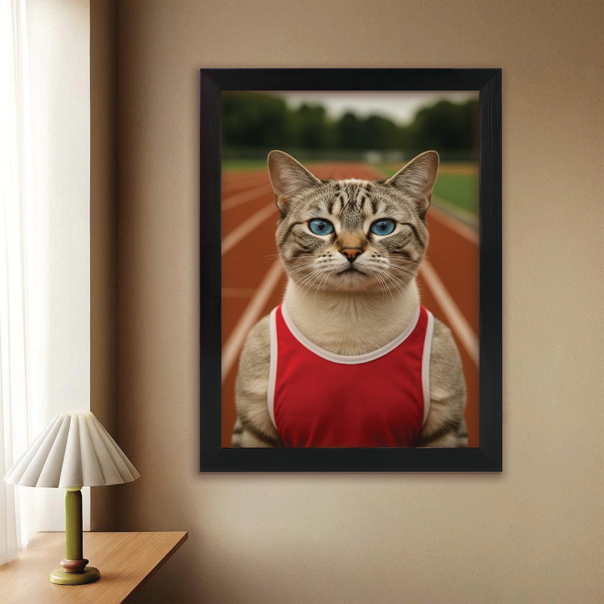 Custom Photo Runner Cat Canvas Framed Wall Art Gift For Cat Lovers