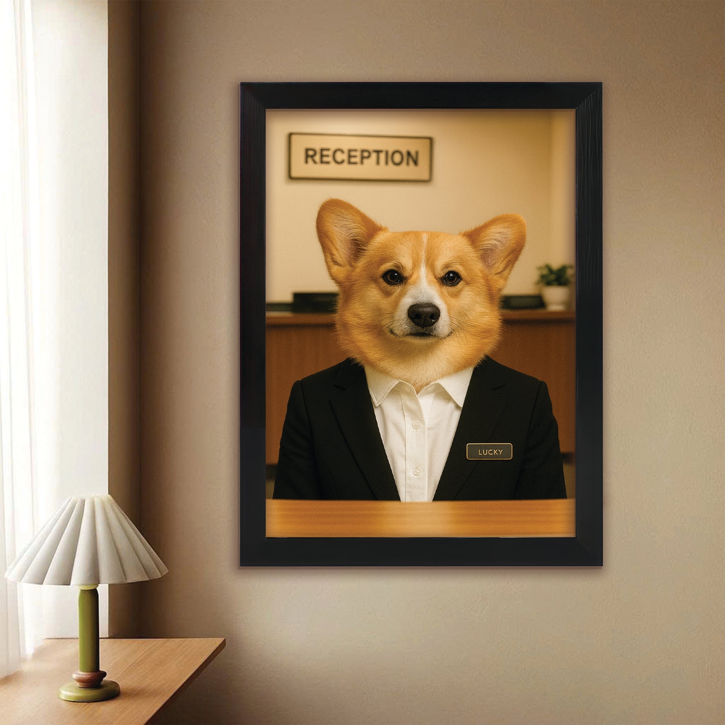 Custom Photo Receptionist Dog Canvas Framed Wall Art Gift For Dog Lovers