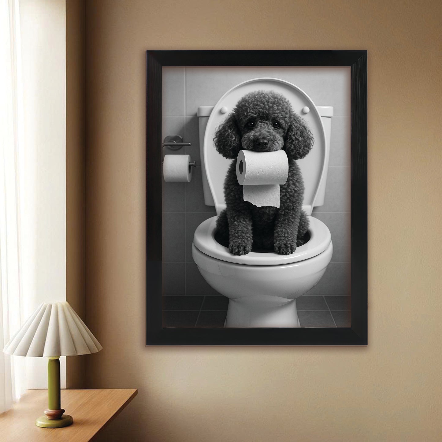 Custom Photo Dog Bathroom Style 5 Canvas Framed Wall Art Gift For Dog Lovers