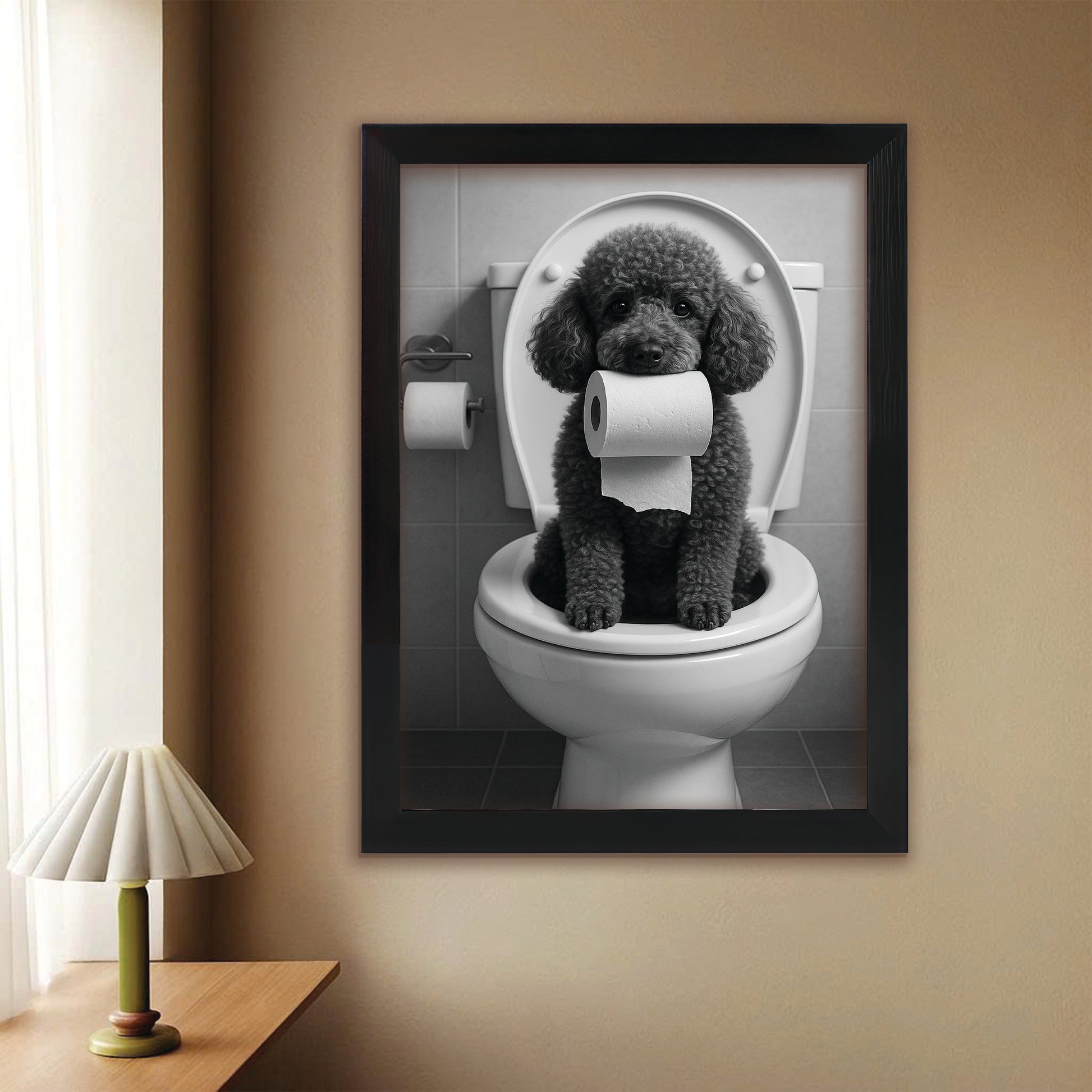 Custom Photo Dog Bathroom Style 5 Canvas Framed Wall Art Gift For Dog Lovers