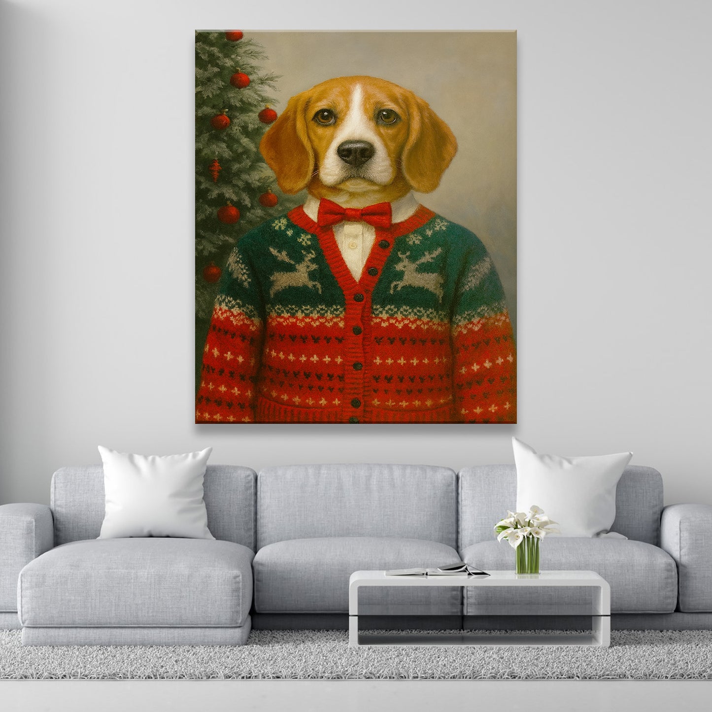 Custom Photo Christmas Dog Canvas Gift For Dog Lovers