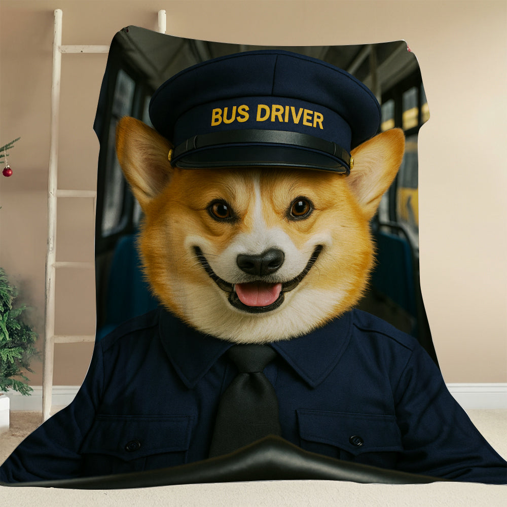 Custom Photo Bus Driver Dog BlanketGift For Dog Lovers