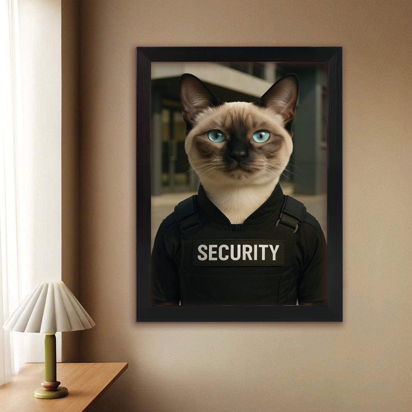 Custom Photo Security Guard Cat Canvas Framed Wall Art Gift For Cat Lovers