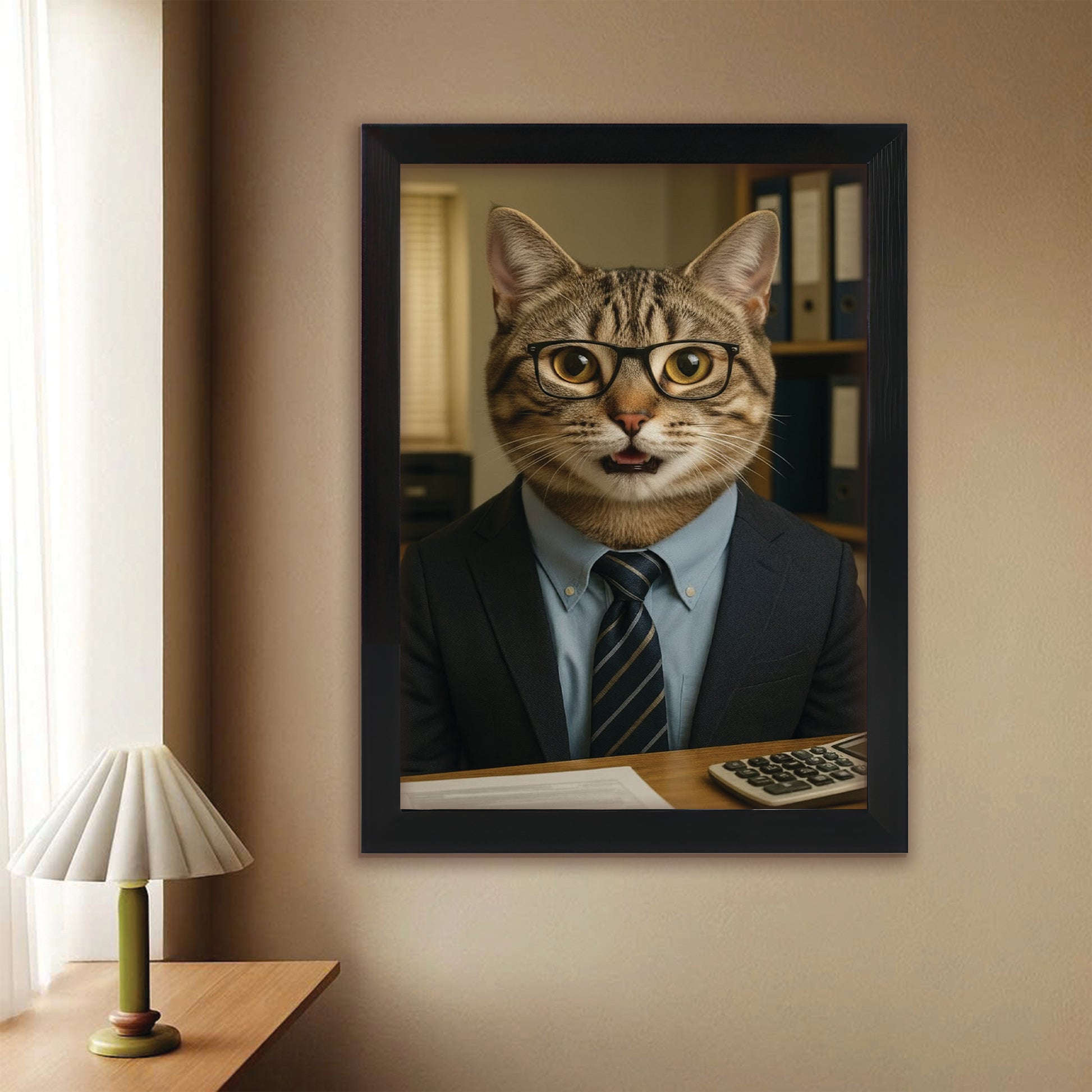 Custom Photo Accountant Cat Canvas Framed Wall Art Gift For Cat Lovers