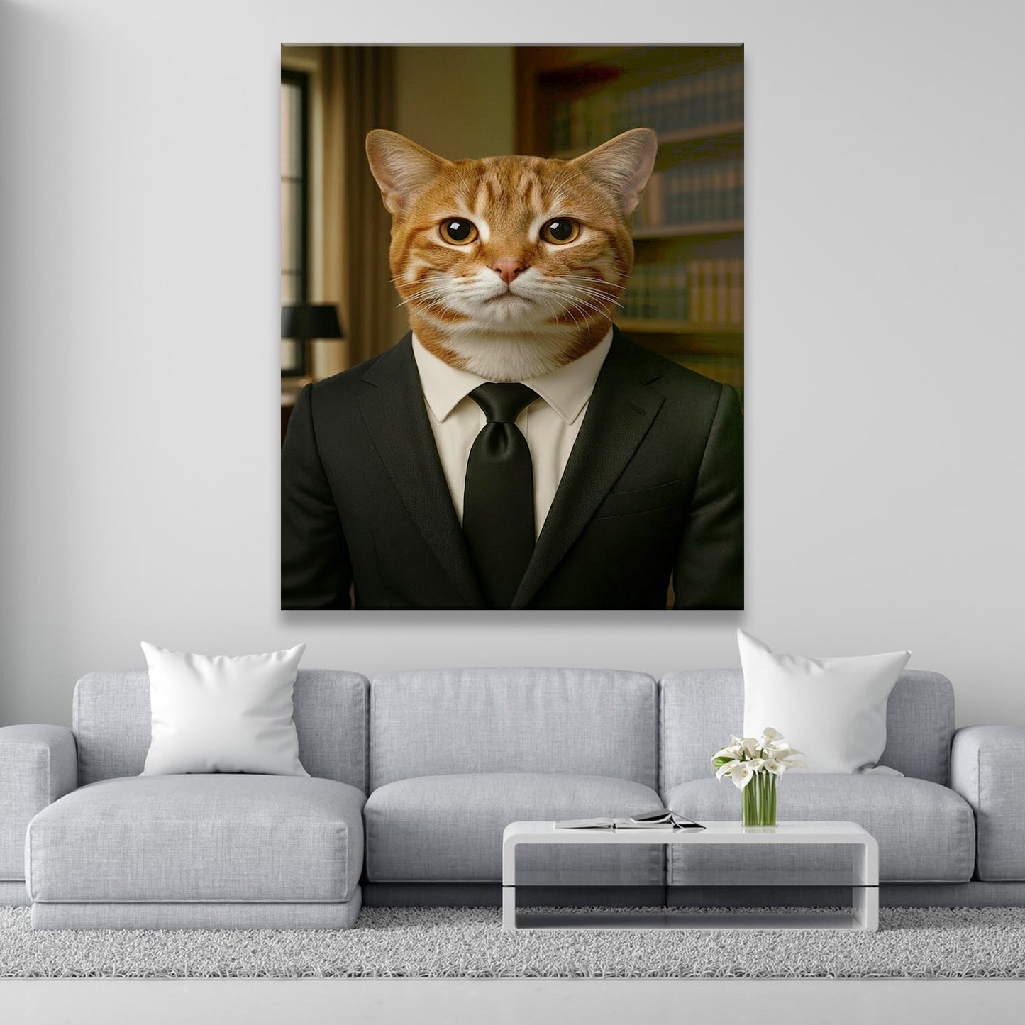 Custom Photo Business man Ceo Cat Canvas Gift For Cat Lovers