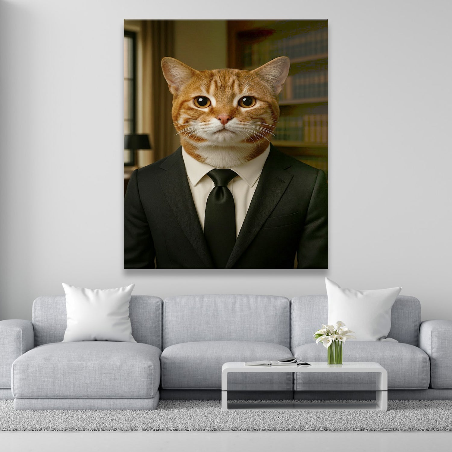 Custom Photo Business man Ceo Cat Canvas Gift For Cat Lovers