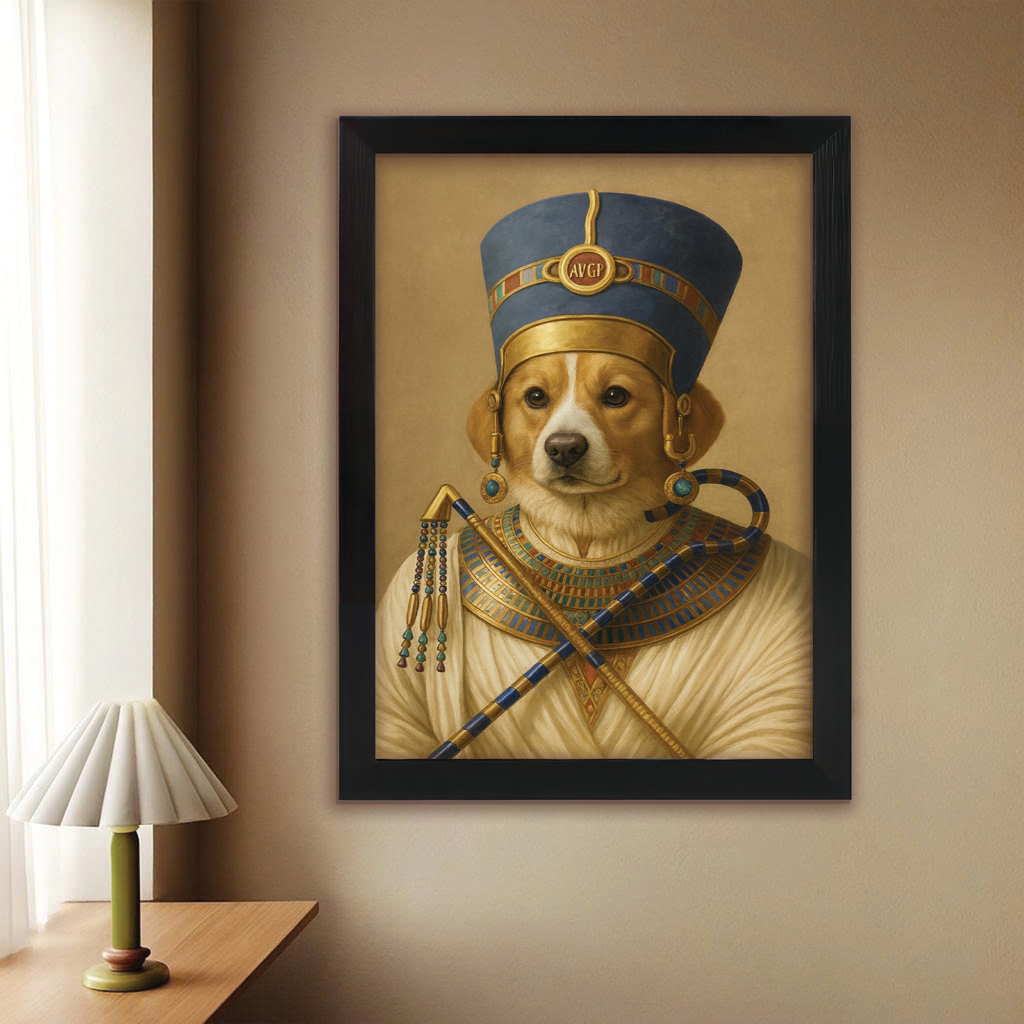 Custom Photo Egyptian Queen Dog Canvas Framed Wall Art Gift For Dog Lover