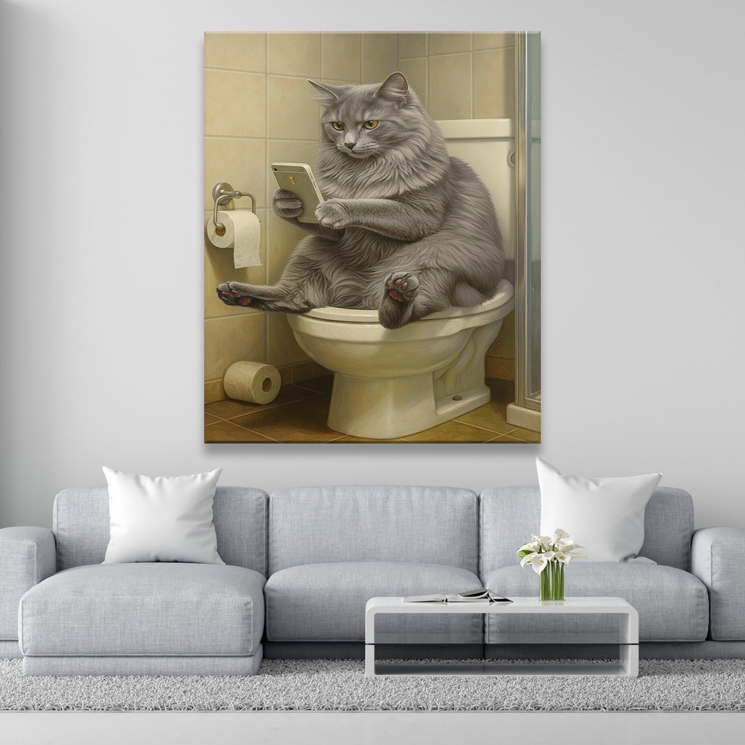 Custom Photo Cat Bathroom Style 3 Canvas Gift For Cat Lovers
