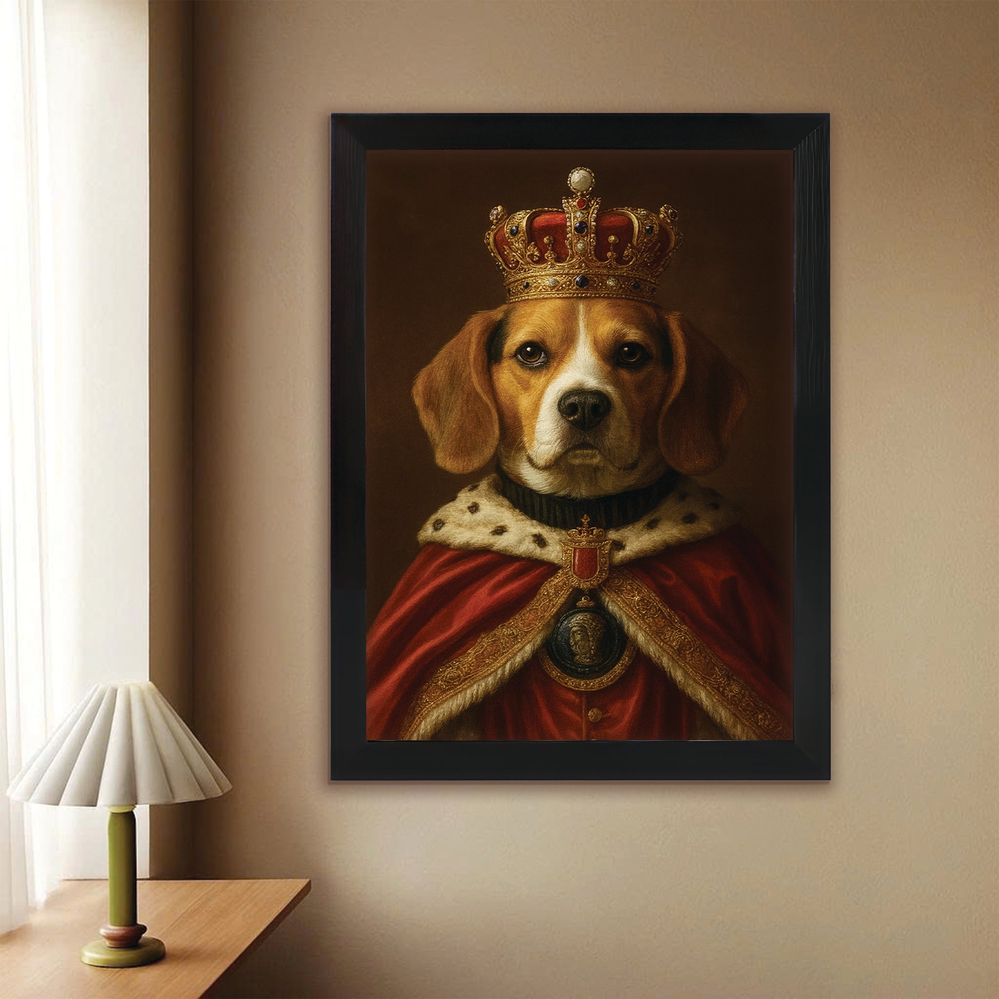 Custom Photo Royal Dog With Crown Canvas Framed Wall Art Gift For Dog Lovers