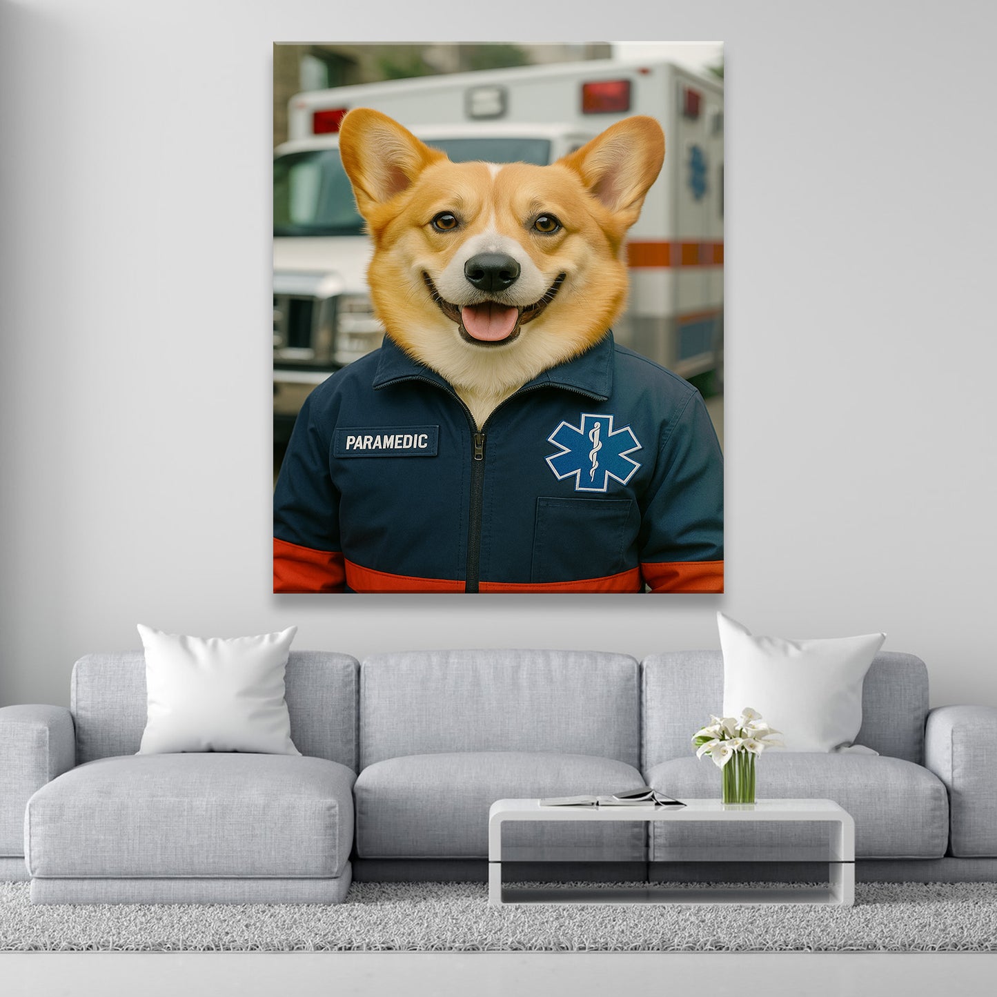 Custom Photo Paramedic Emt Dog Canvas Gift For Dog Lovers