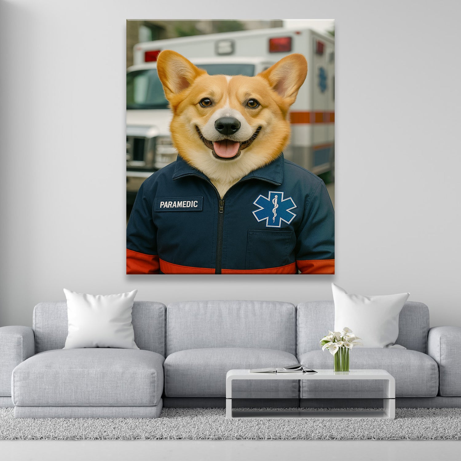 Custom Photo Paramedic Emt Dog Canvas Gift For Dog Lovers
