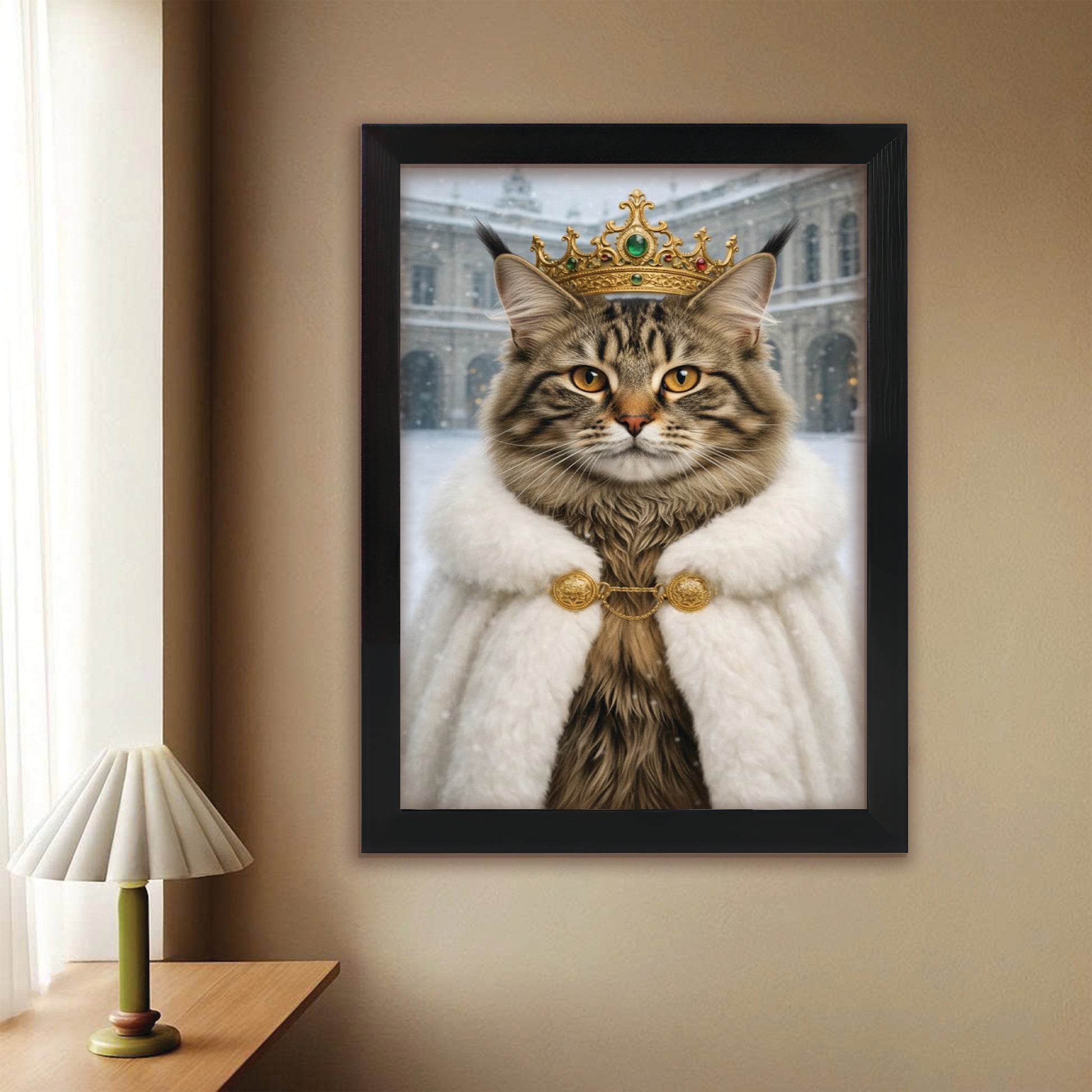 Custom Photo Royal Winter Queen Cat Canvas Framed Wall Art Gift For Cat Lovers
