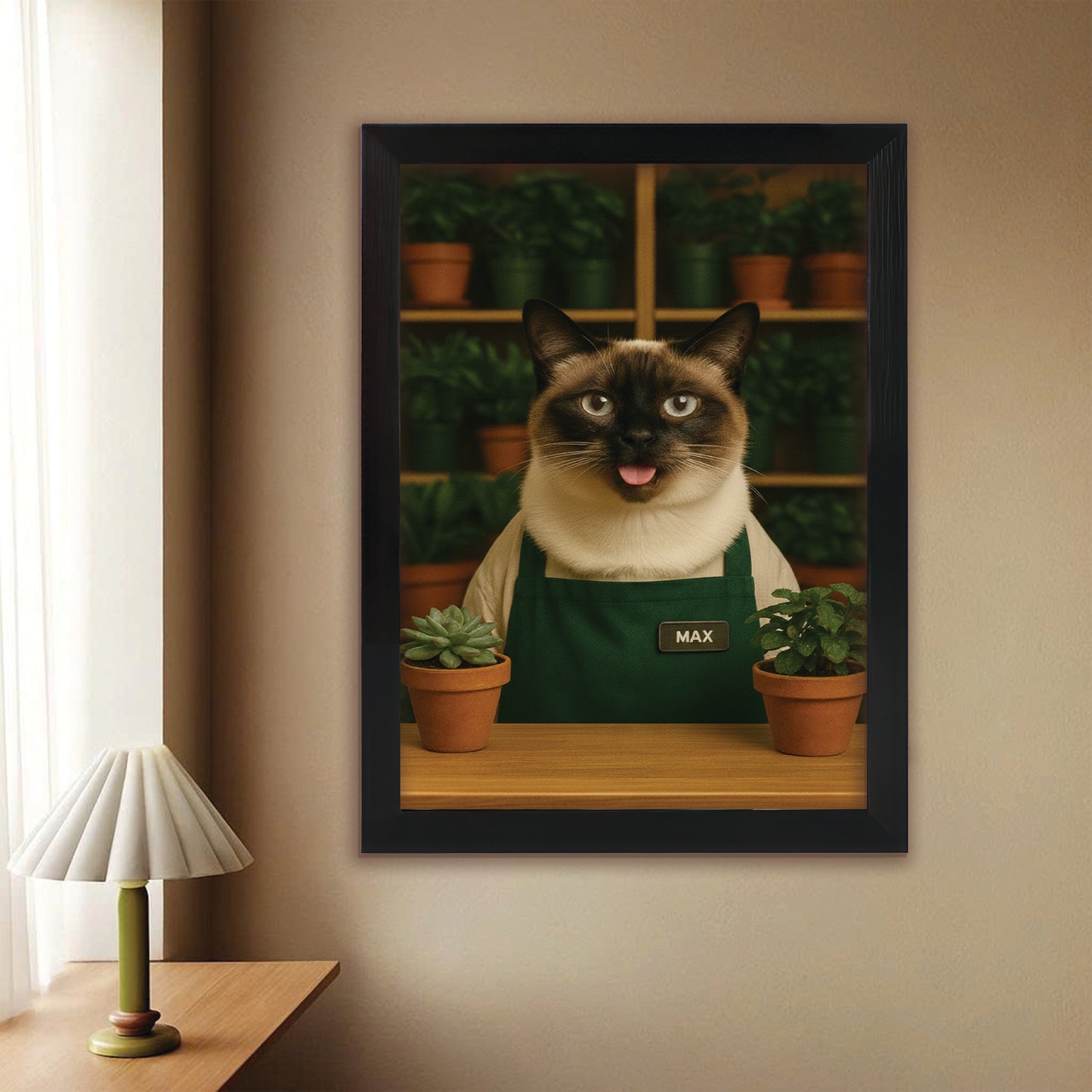Custom Photo Gardener Cat Canvas Framed Wall Art  Gift For Cat Lovers