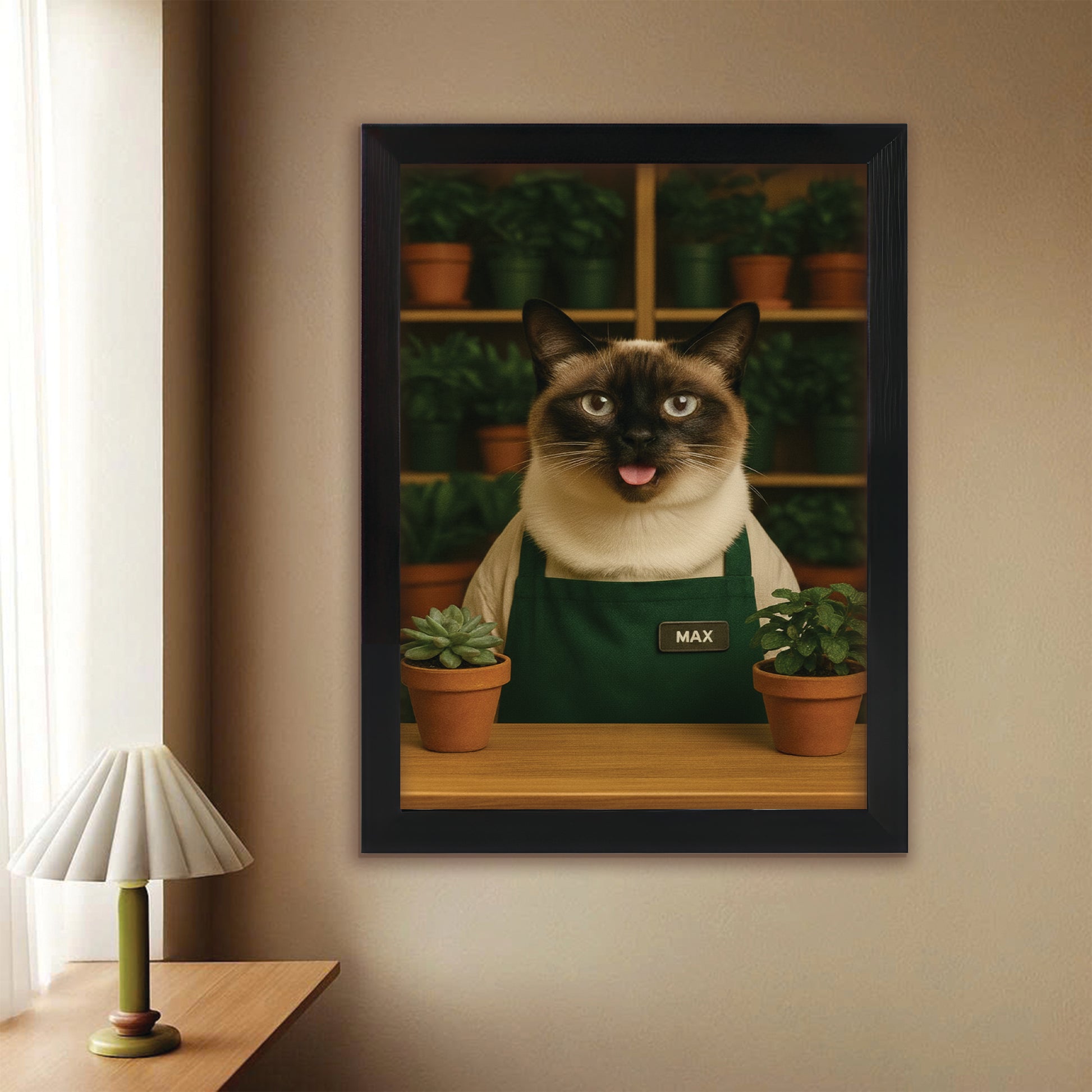 Custom Photo Gardener Cat Canvas Framed Wall Art  Gift For Cat Lovers