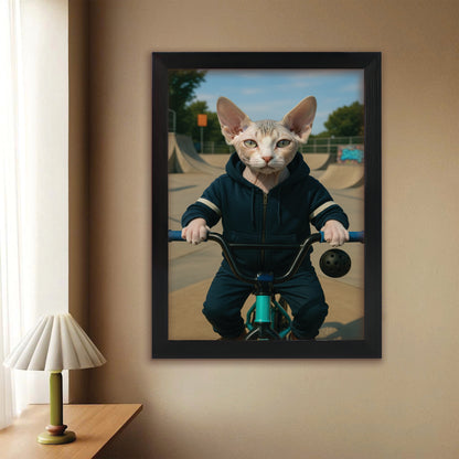 Custom Photo Bmx Bike Cat Canvas Framed Wall Art Gift For Cat Lovers