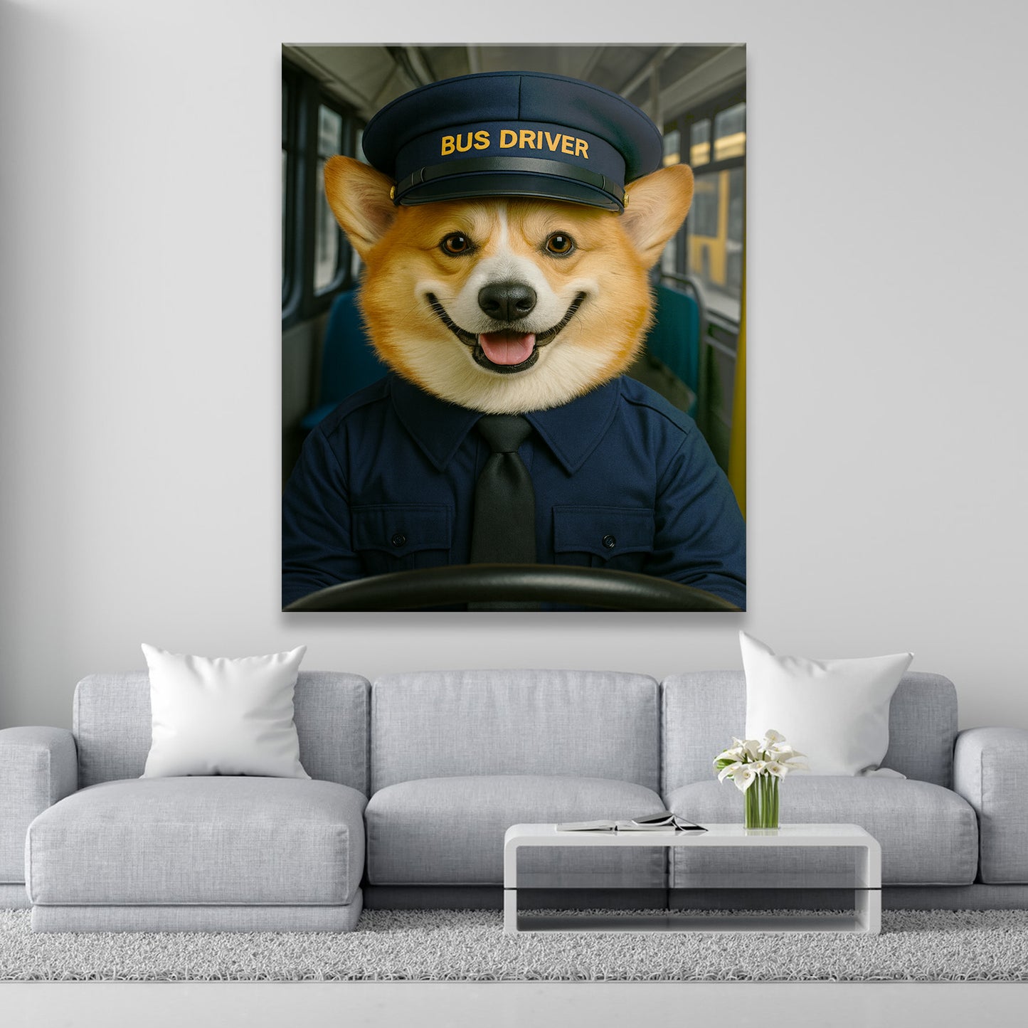 Custom Photo Bus Driver Dog Canvas Gift For Dog Lovers