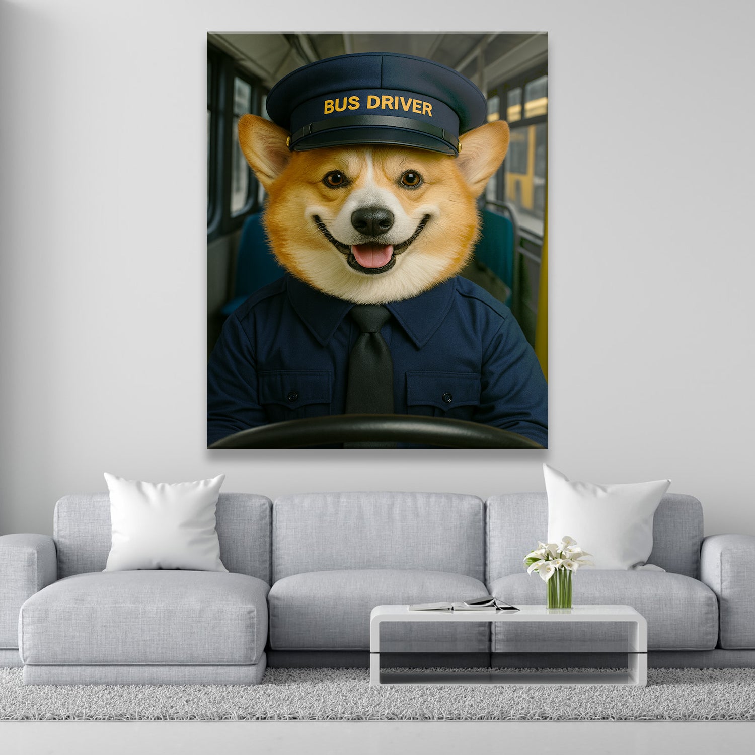 Custom Photo Bus Driver Dog Canvas Gift For Dog Lovers