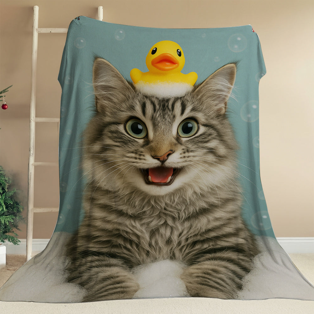 Custom Photo Cat In Bathtub With Duck Toy Blanket