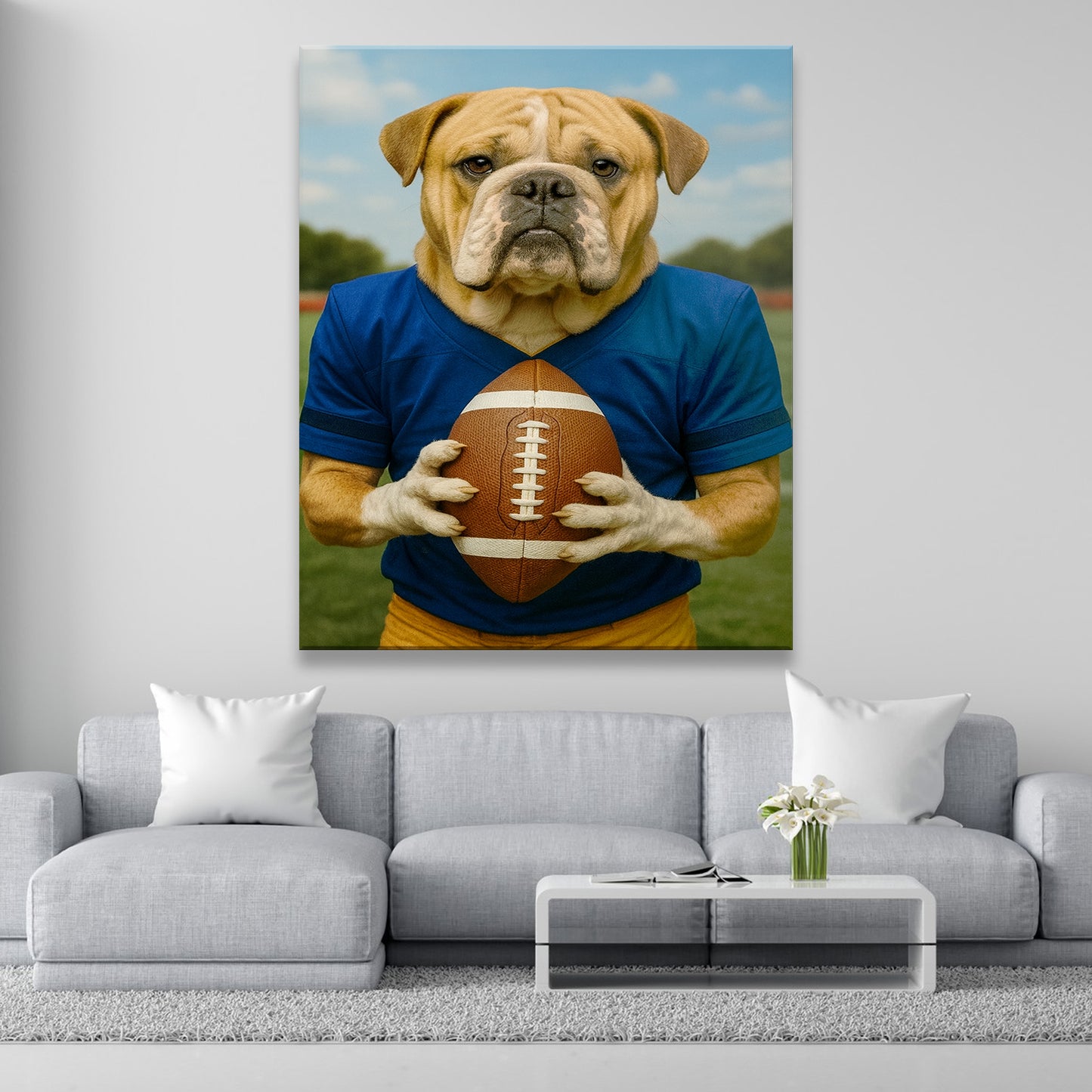 Custom Photo Football Player Dog Canvas Gift For Dog Lovers
