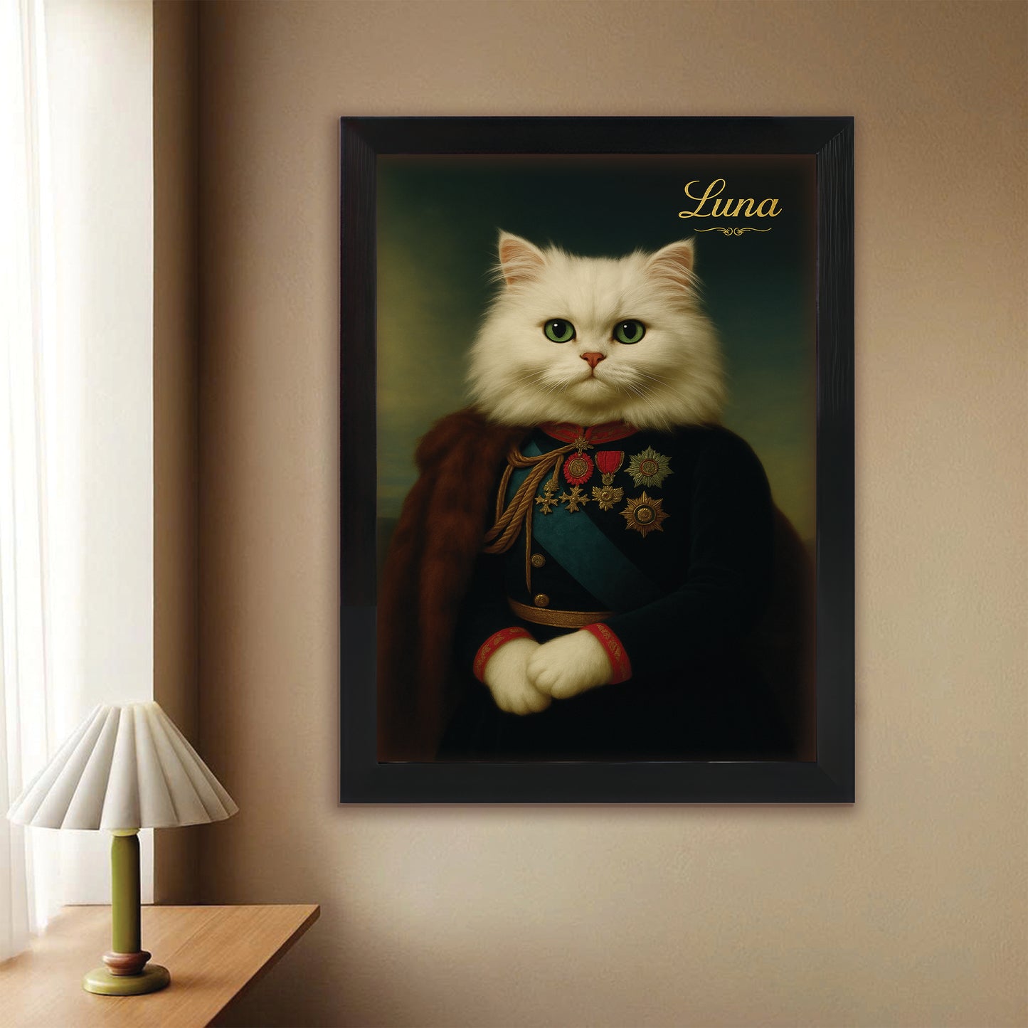Custom Photo Imperial Minister Cat Canvas Framed Wall Art Gift For Cat Lovers