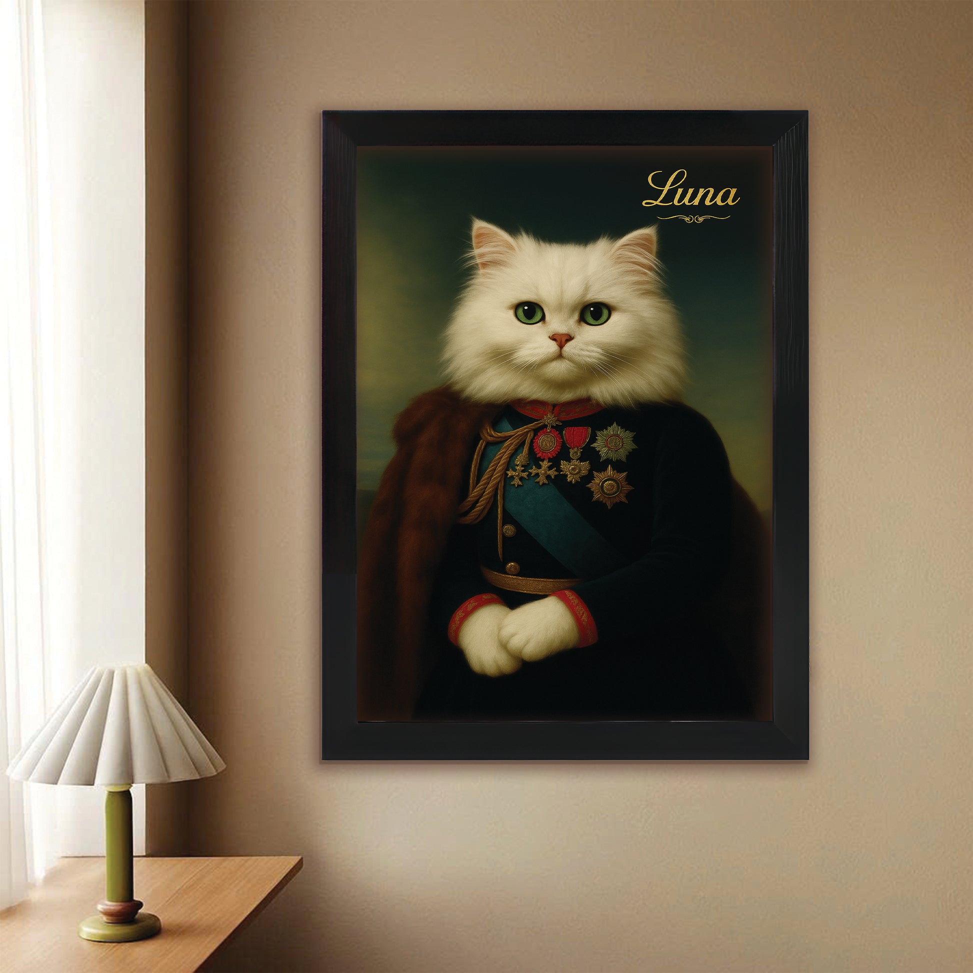 Custom Photo Imperial Minister Cat Canvas Framed Wall Art Gift For Cat Lovers