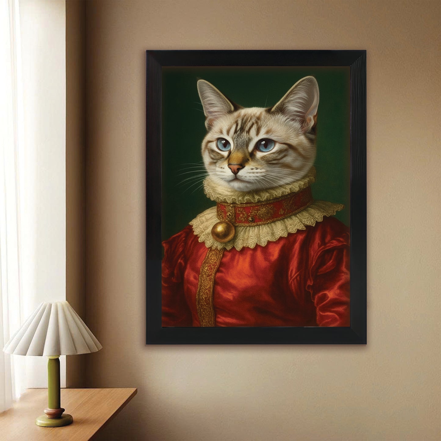 Custom Photo Cat Potrait Royal Canvas Framed Wall Art Gift For Cat Lovers
