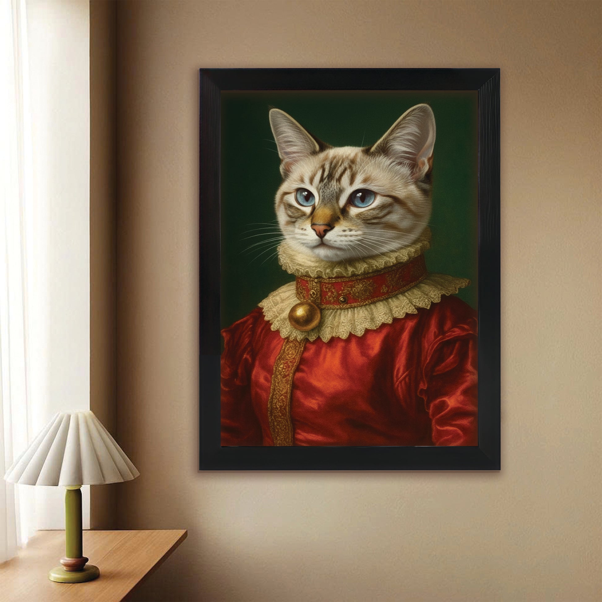 Custom Photo Cat Potrait Royal Canvas Framed Wall Art Gift For Cat Lovers