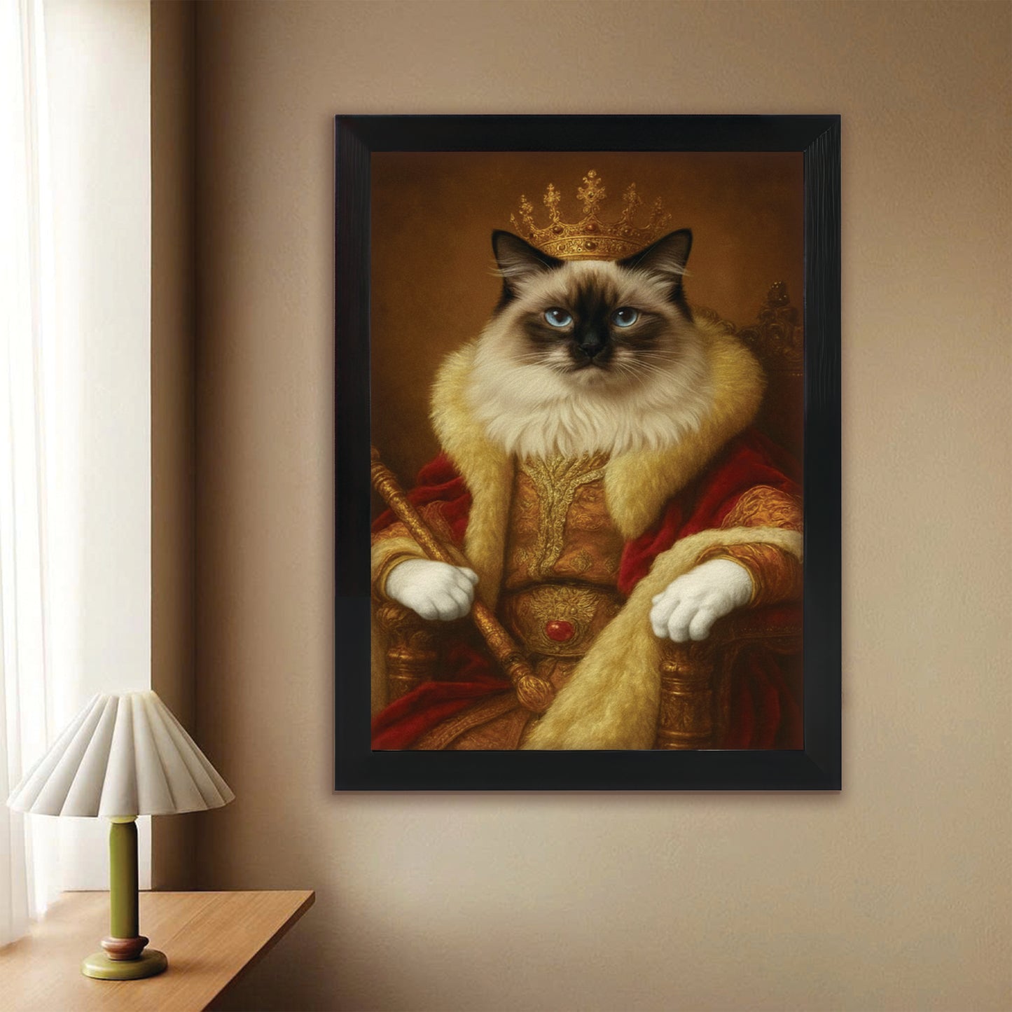Custom Photo King Royal With Crown Cat Canvas Framed Wall Art Gift For Cat Lovers