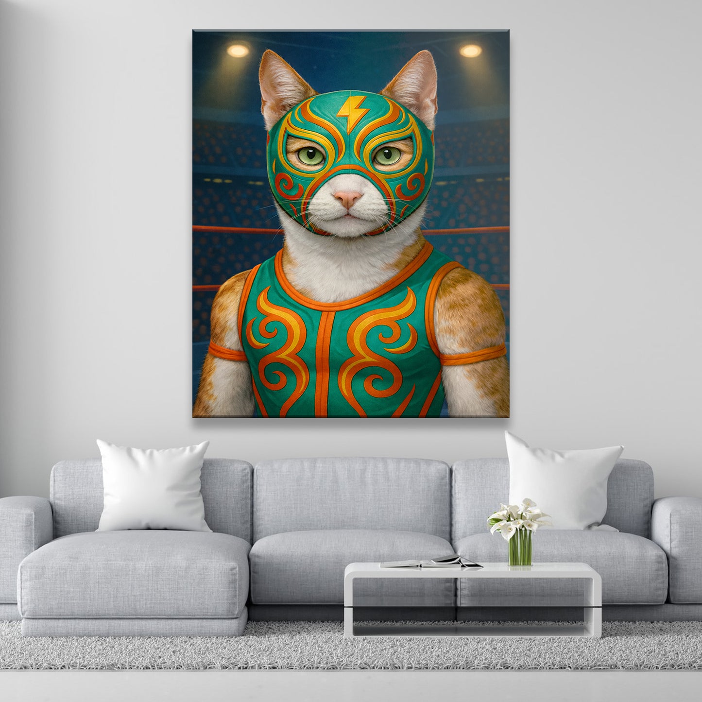 Custom Photo Lucha Libre Wrestler Mask Cat Canvas Gift For Cat Lovers