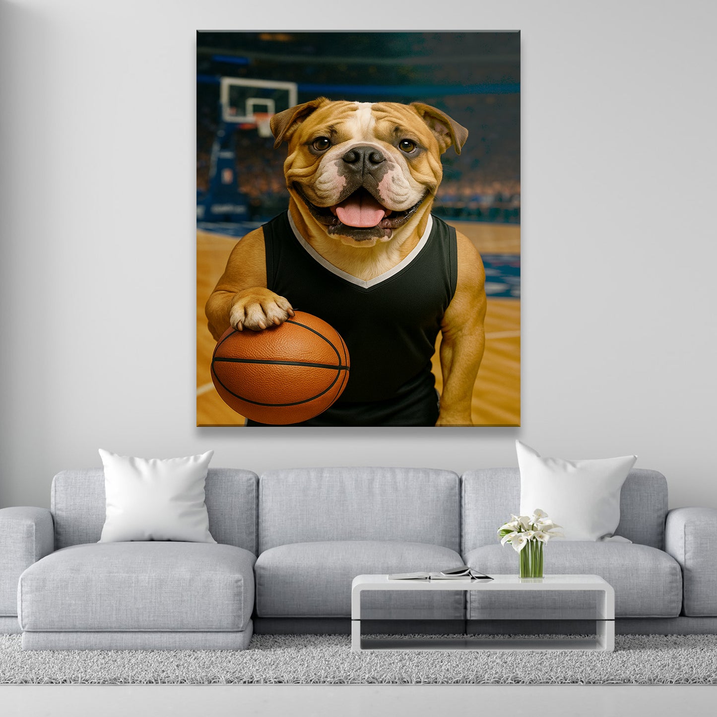 Custom Photo Basketball Player Dog Canvas Gift For Dog Lovers