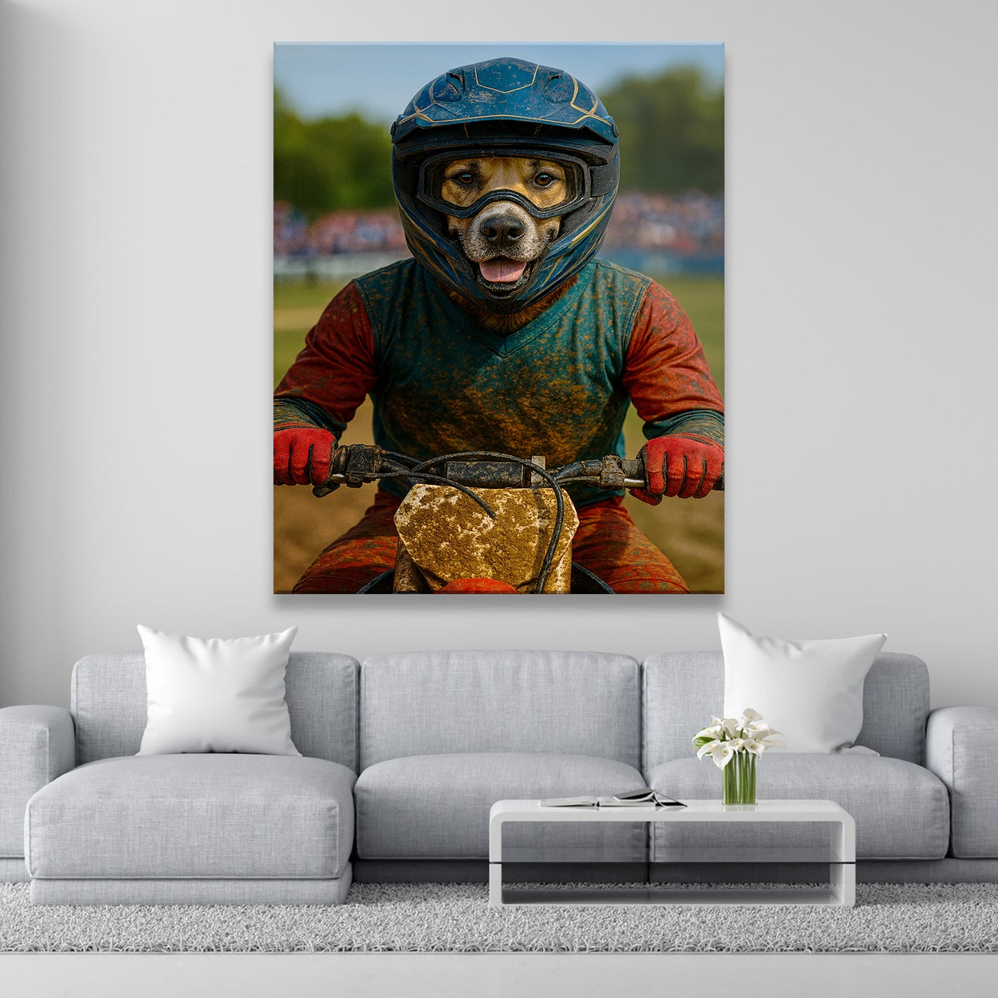 Custom Photo Dirt Bike Dog Canvas Gift For Dog Lovers