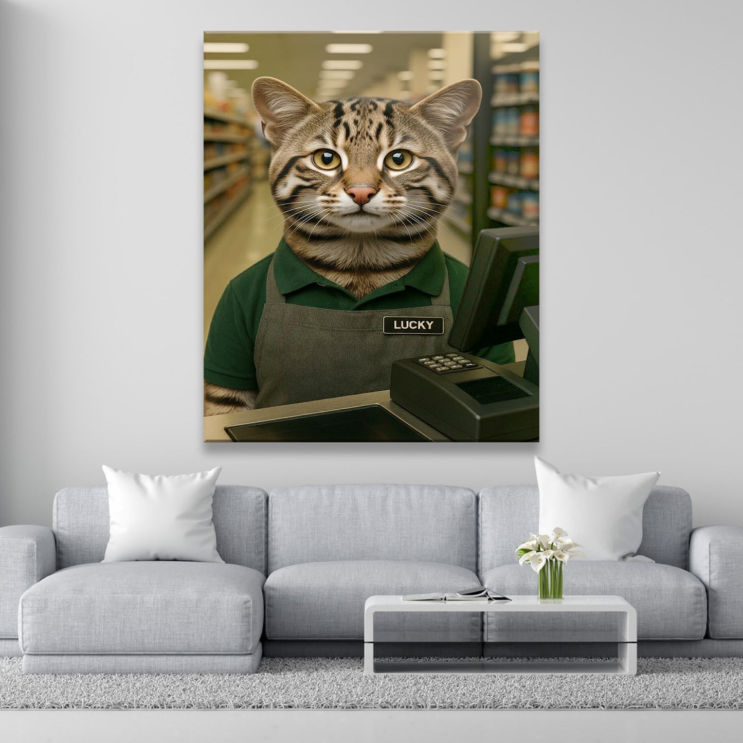 Custom Photo Cashier Cat Canvas Gift For Cat Lovers