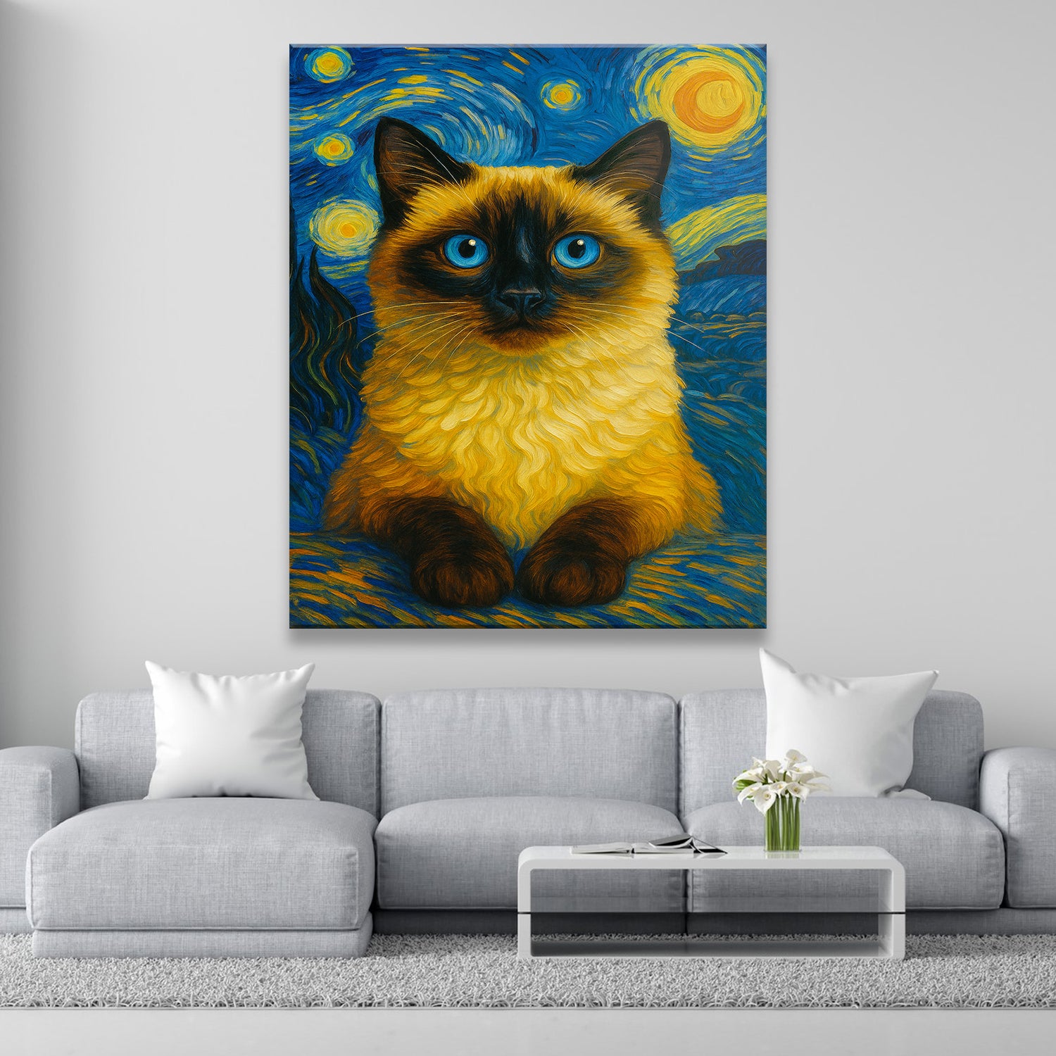 Custom Photo Cat Starry Night Canvas Wall Art