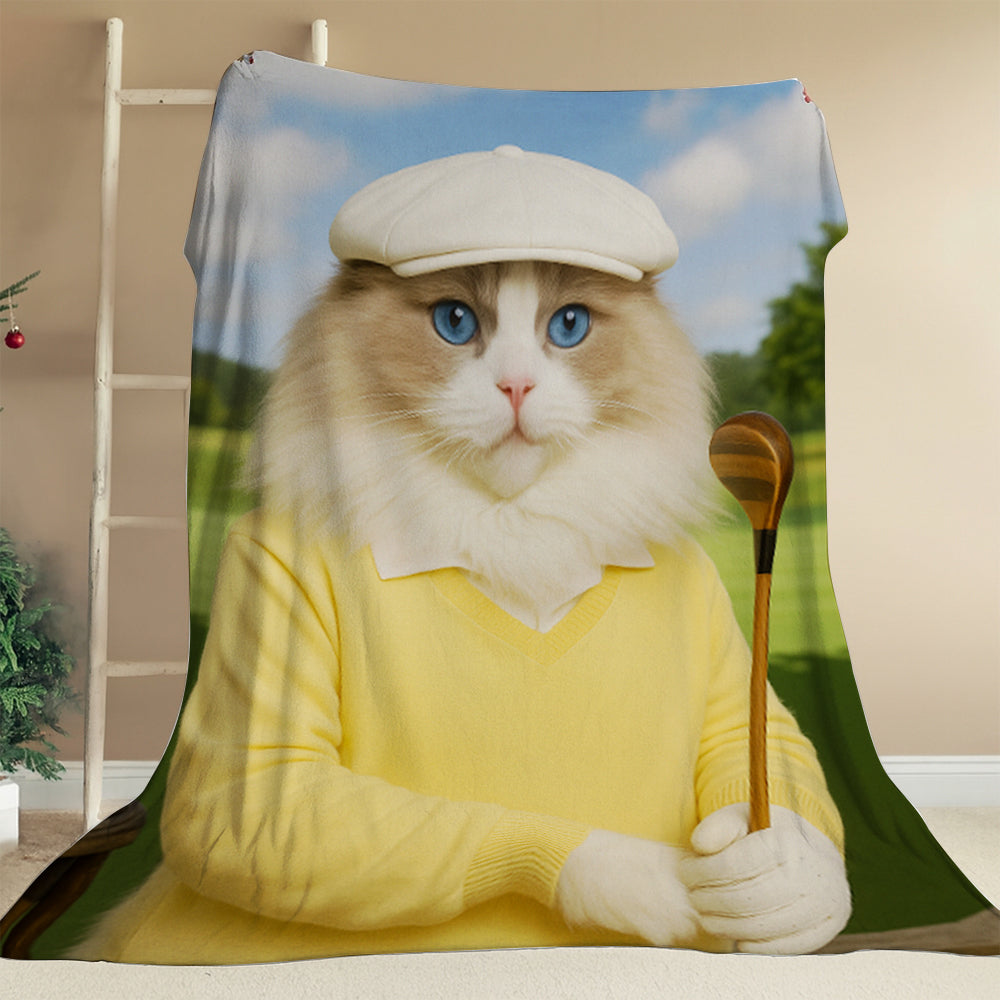 Custom Photo Golfer Cat Blanket Gift For Cat Lovers