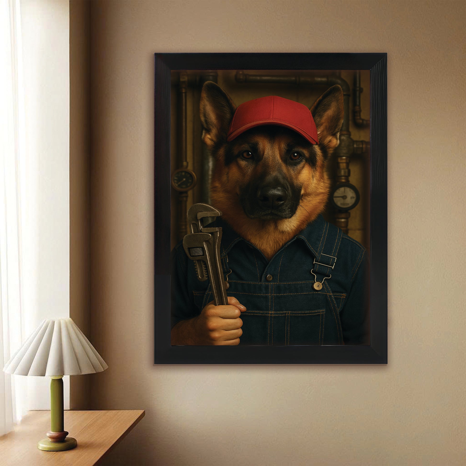 Custom Photo Plumber Dog Canvas Framed Wall Art Gift For Dog Lovers