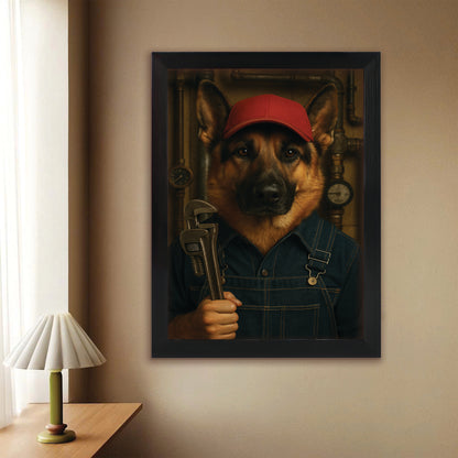 Custom Photo Plumber Dog Canvas Framed Wall Art Gift For Dog Lovers