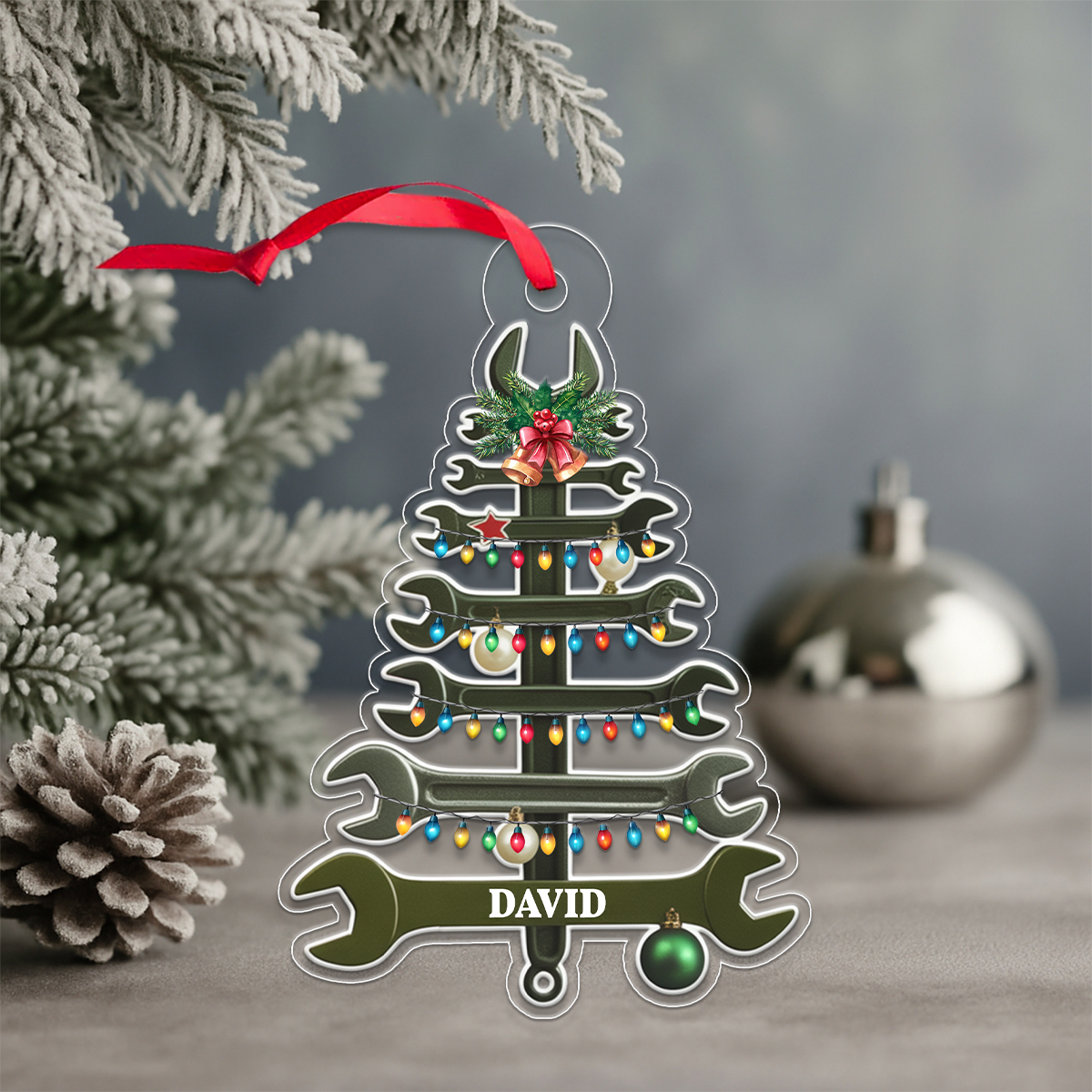 Custom Name Wrench Tree For Repair Mechanic Acrylic Ornament Christmas Gift