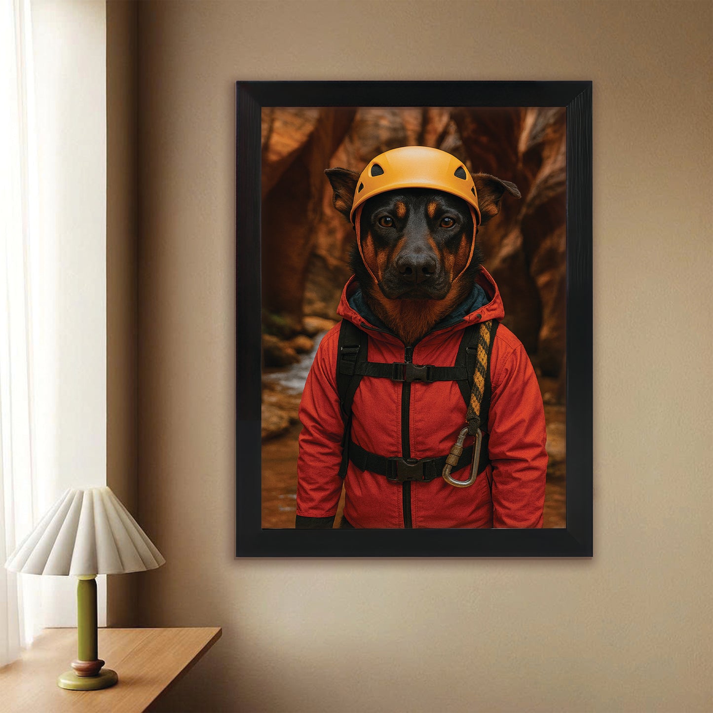 Custom Photo Canyoneering Slot Canyon Adventure Dog Canvas Framed Wall Art Gift For Dog Lovers