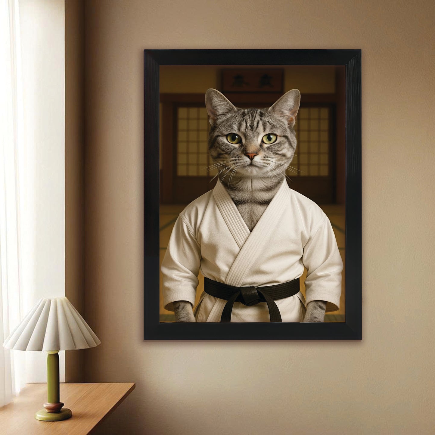 Custom Photo Karate Cat Canvas Framed Wall Art  Gift For Cat Lovers