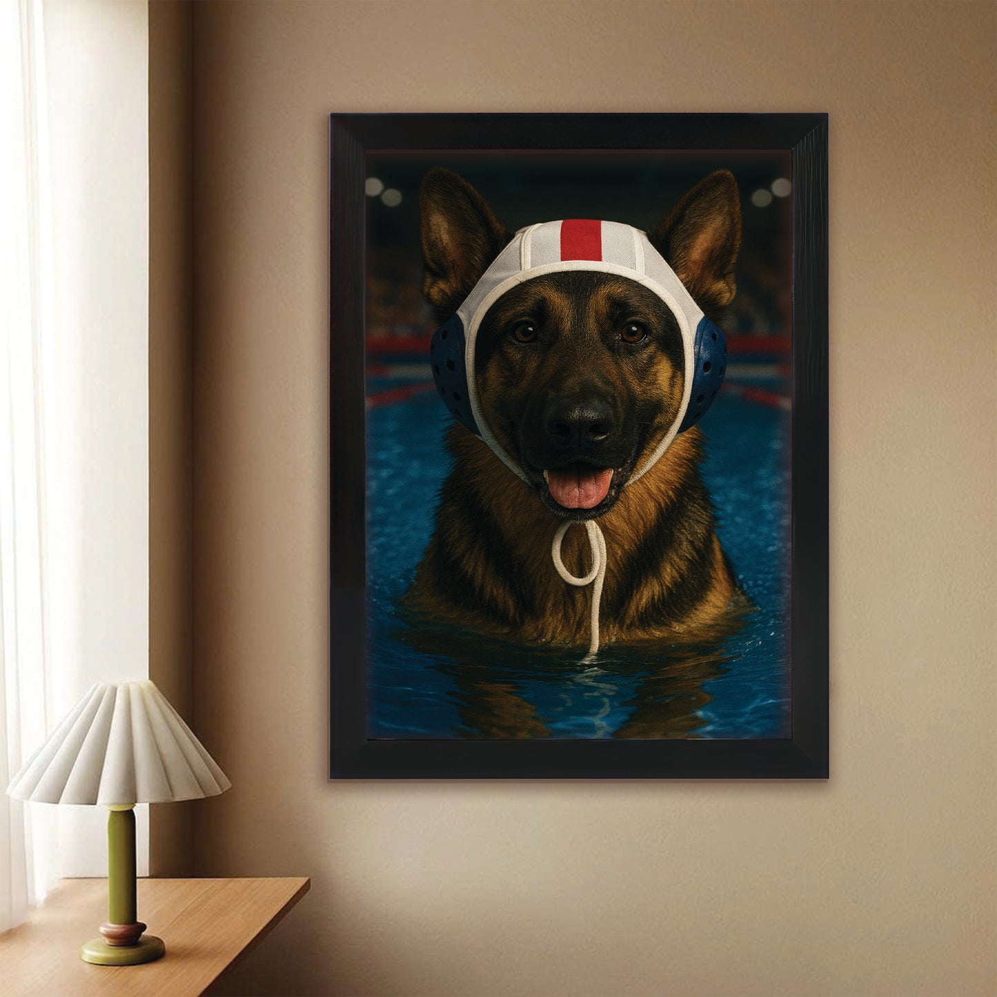 Custom Photo Swimmer Dog Canvas Framed Wall Art Gift For Dog Lovers