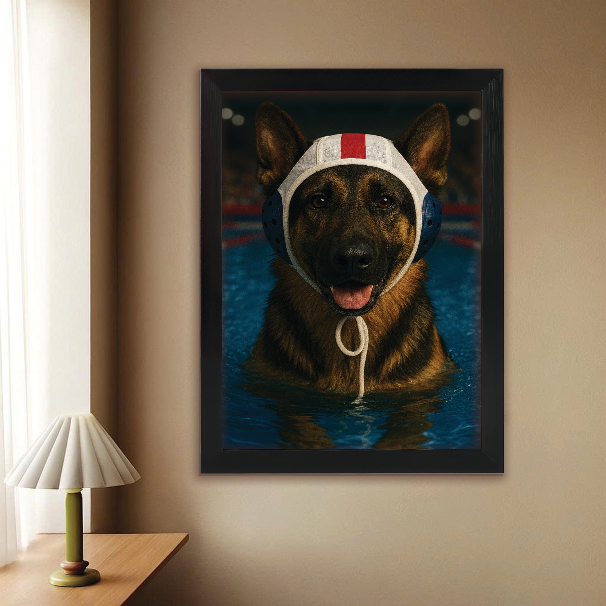 Custom Photo Swimmer Dog Canvas Framed Wall Art Gift For Dog Lovers